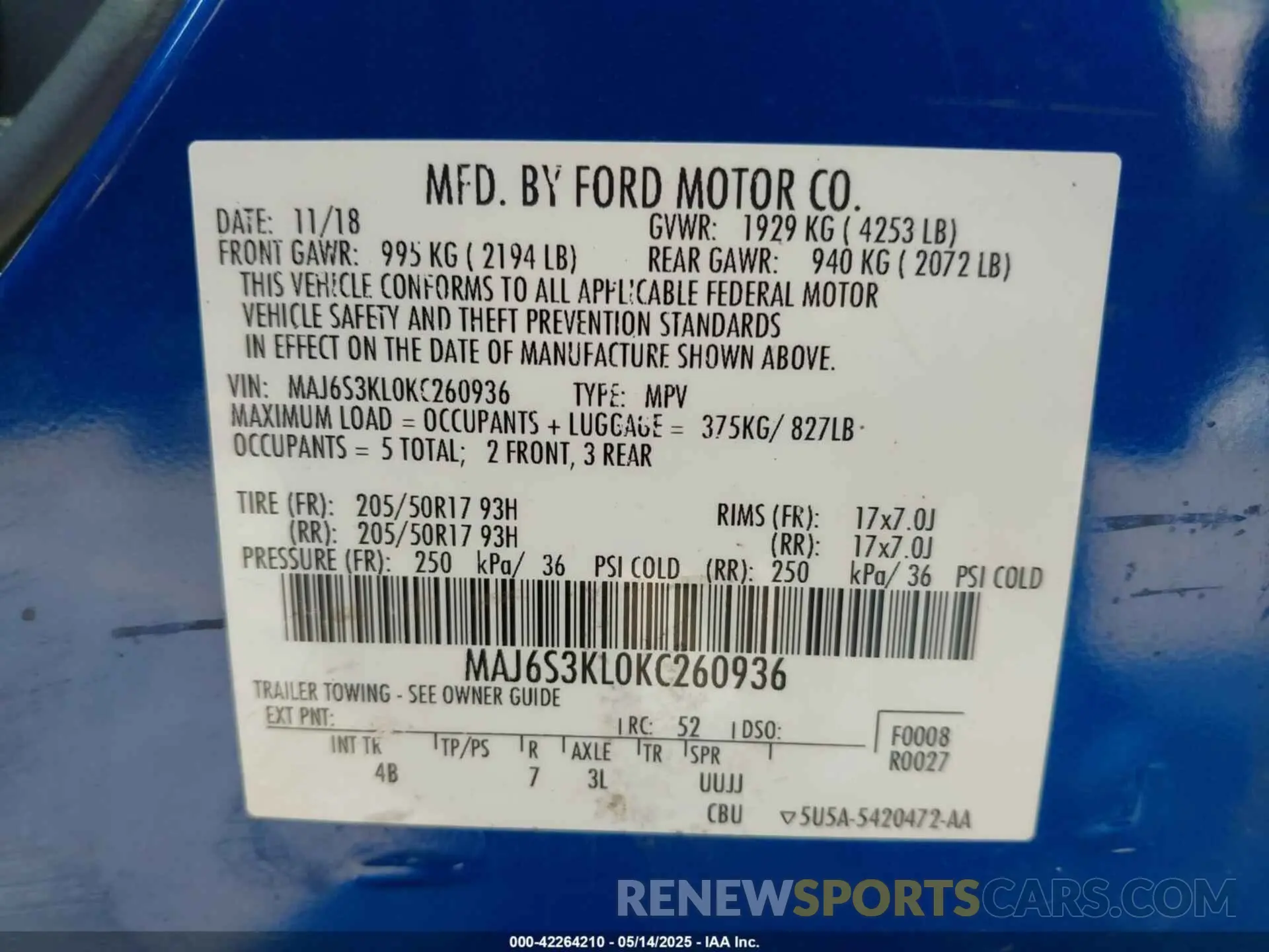 9 Photograph of a damaged car MAJ6S3KL0KC260936 FORD ECOSPORT 2019