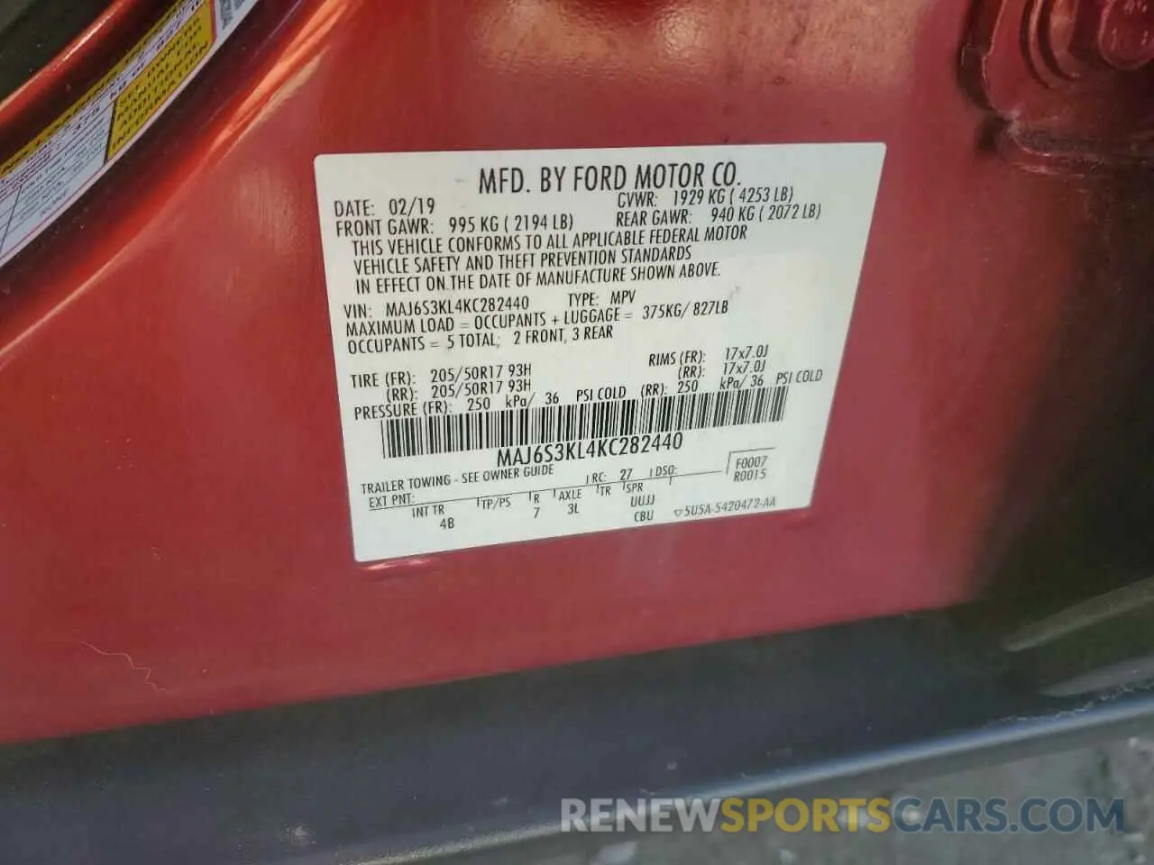 13 Photograph of a damaged car MAJ6S3KL4KC282440 FORD ECOSPORT 2019