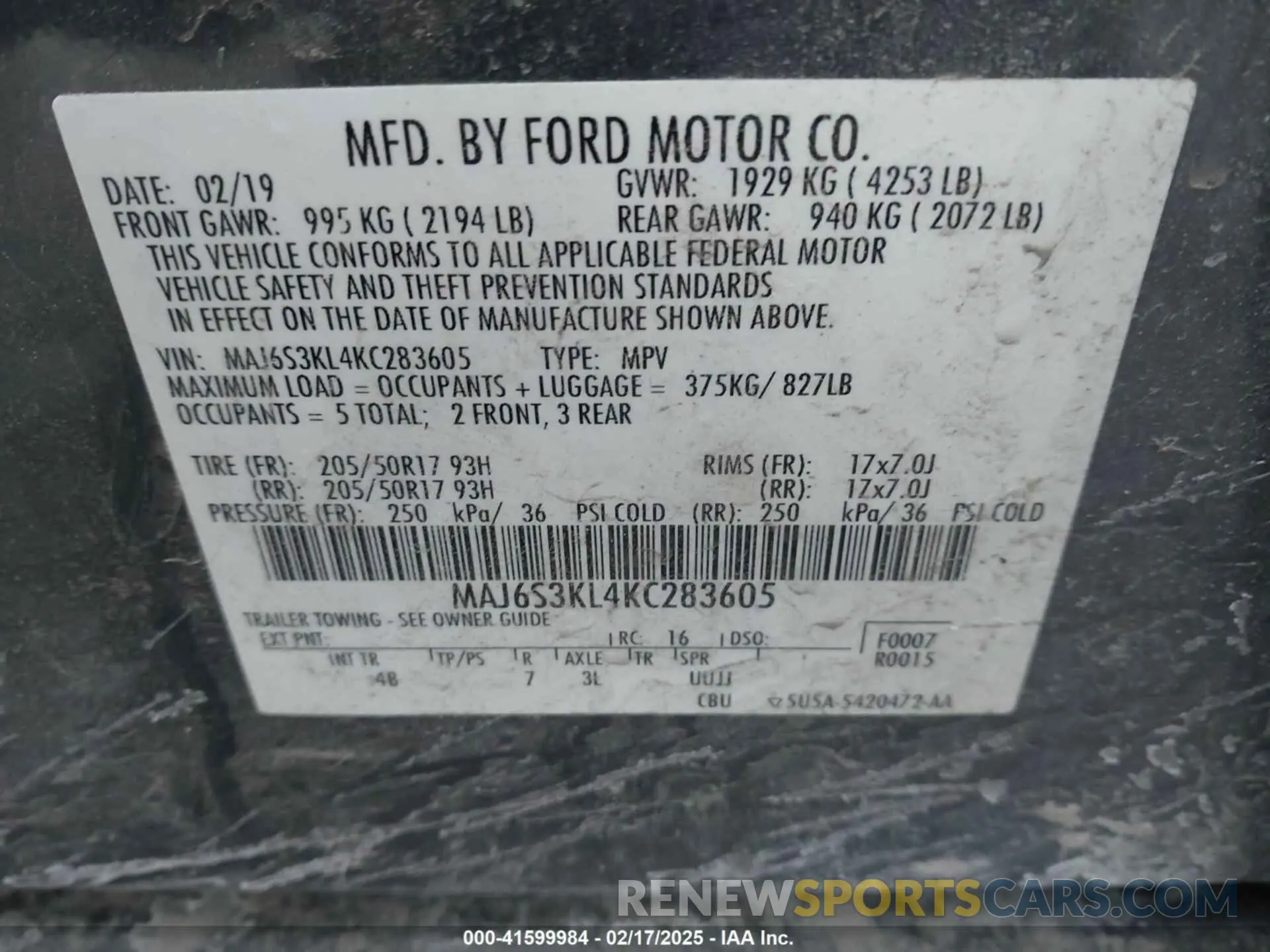 9 Photograph of a damaged car MAJ6S3KL4KC283605 FORD ECOSPORT 2019