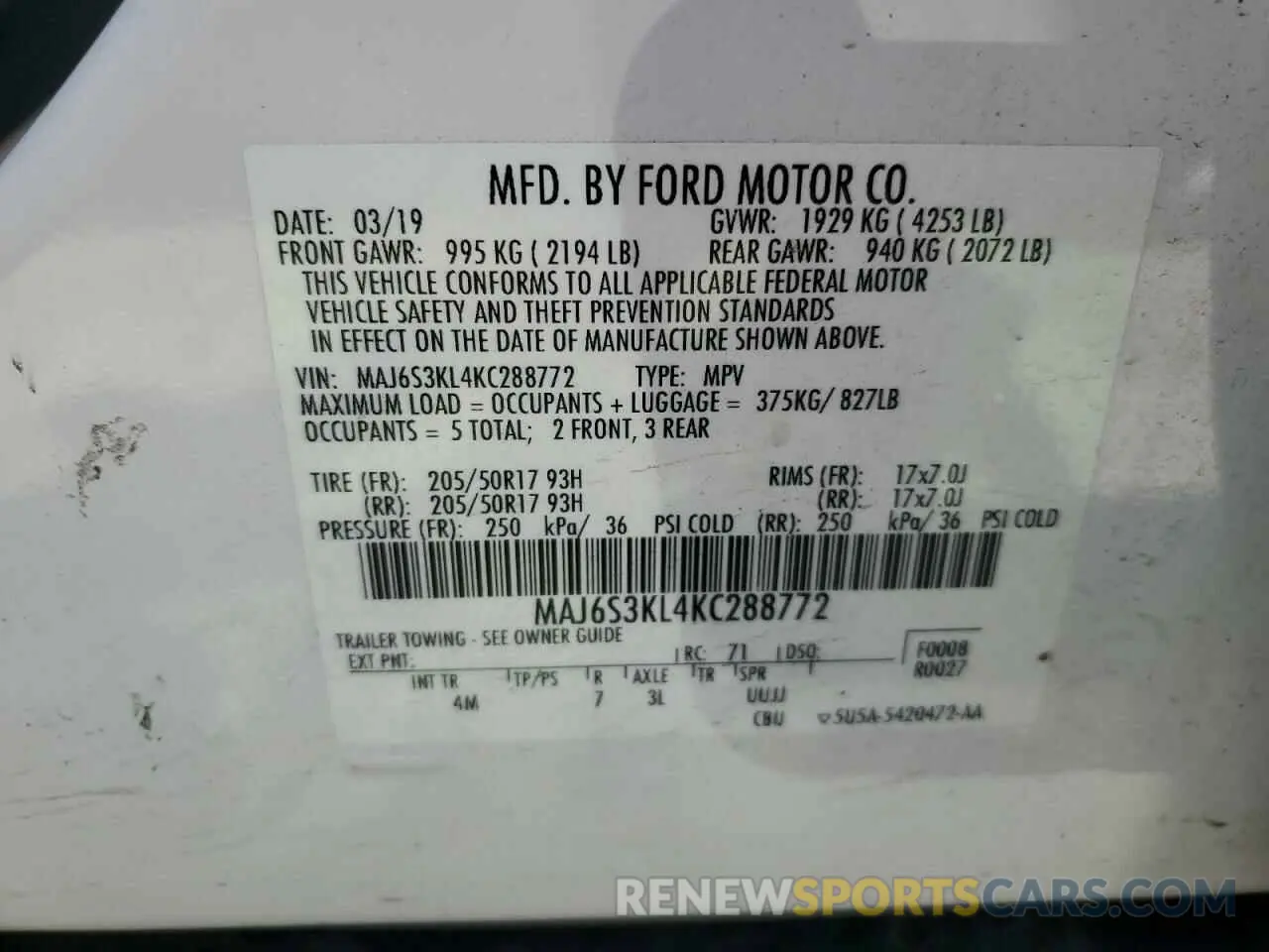 12 Photograph of a damaged car MAJ6S3KL4KC288772 FORD ECOSPORT 2019