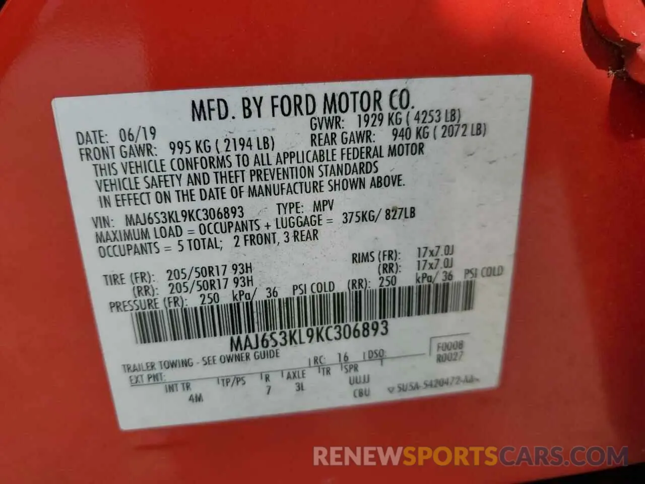 12 Photograph of a damaged car MAJ6S3KL9KC306893 FORD ECOSPORT 2019