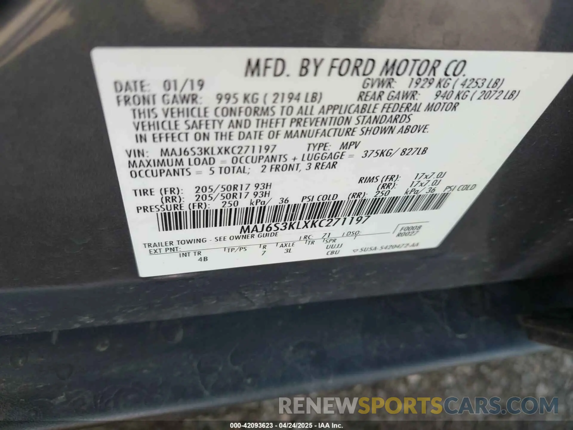 9 Photograph of a damaged car MAJ6S3KLXKC271197 FORD ECOSPORT 2019