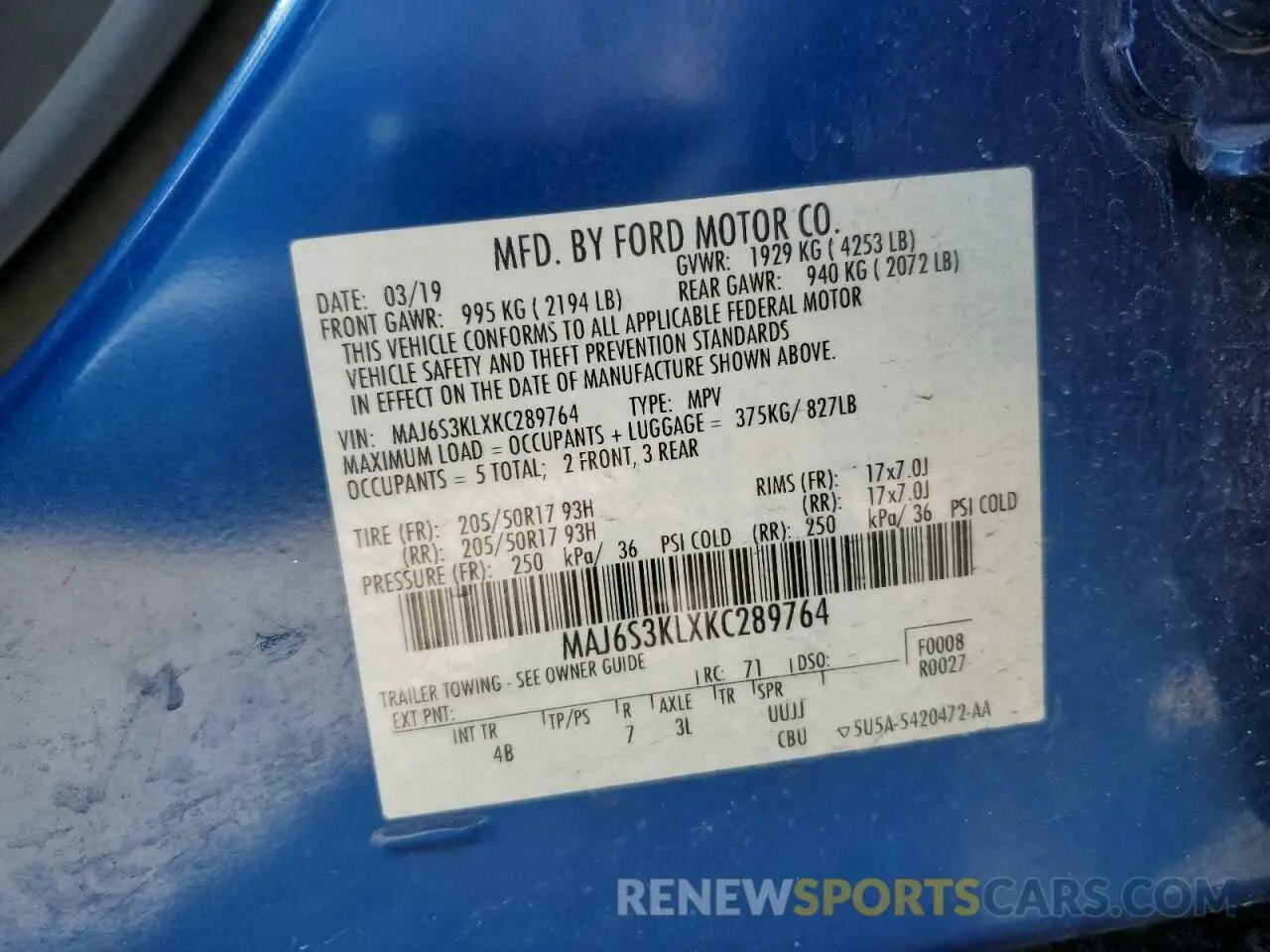 13 Photograph of a damaged car MAJ6S3KLXKC289764 FORD ECOSPORT 2019