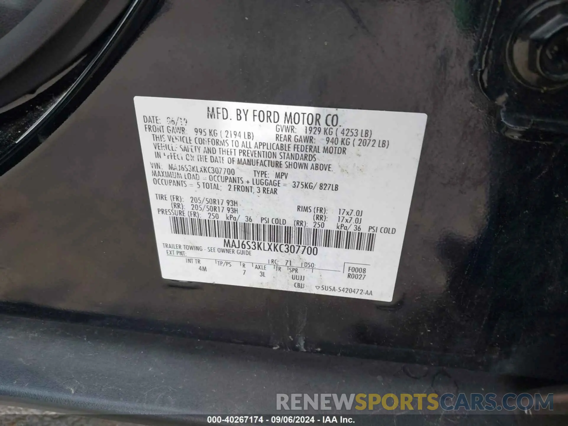 9 Photograph of a damaged car MAJ6S3KLXKC307700 FORD ECOSPORT 2019