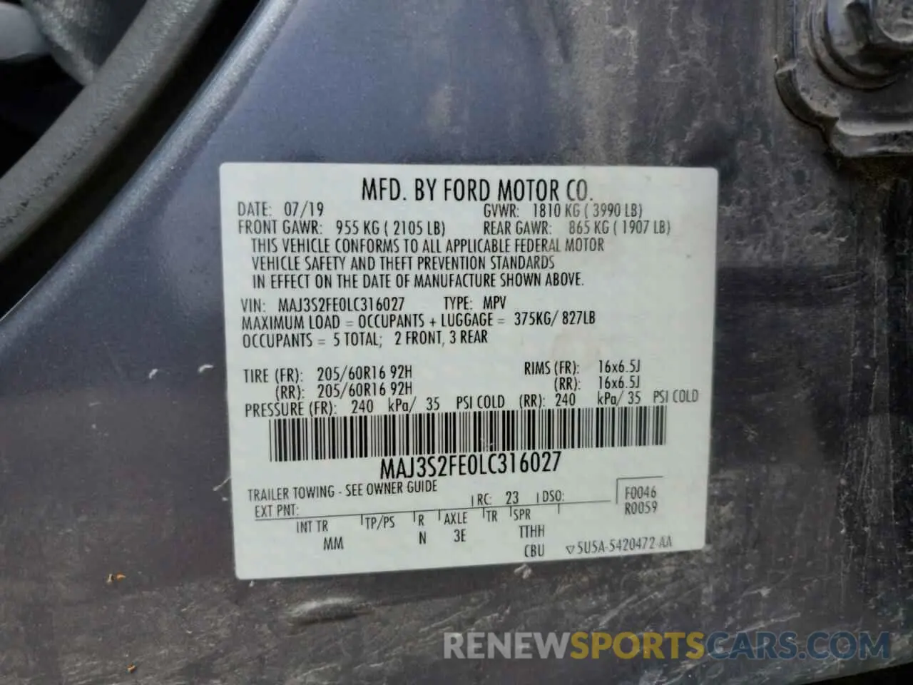 13 Photograph of a damaged car MAJ3S2FE0LC316027 FORD ECOSPORT 2020