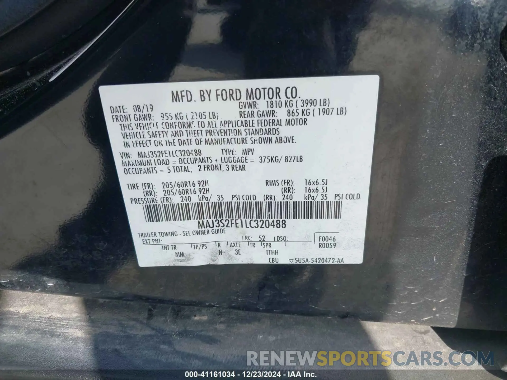 9 Photograph of a damaged car MAJ3S2FE1LC320488 FORD ECOSPORT 2020