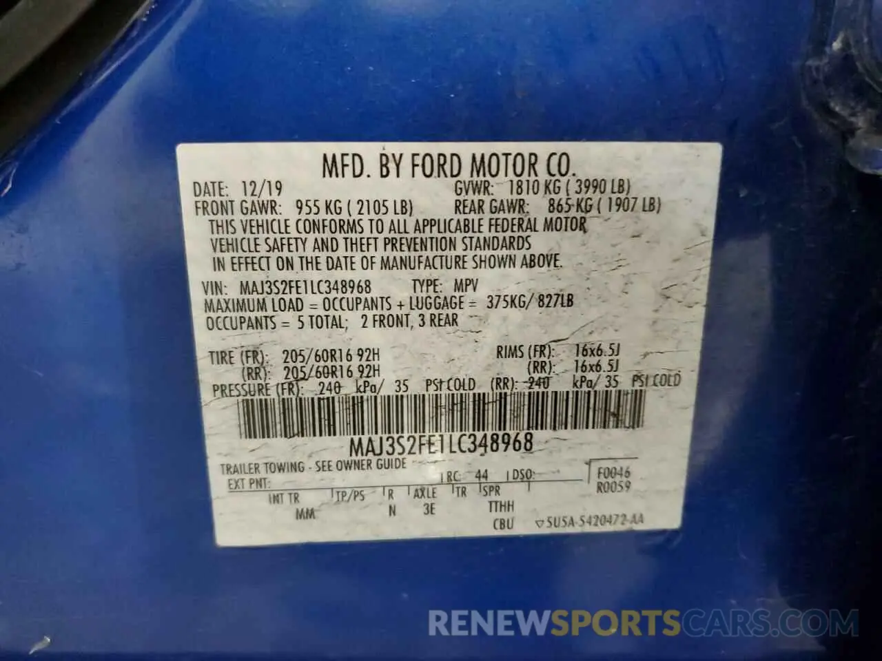 13 Photograph of a damaged car MAJ3S2FE1LC348968 FORD ECOSPORT 2020