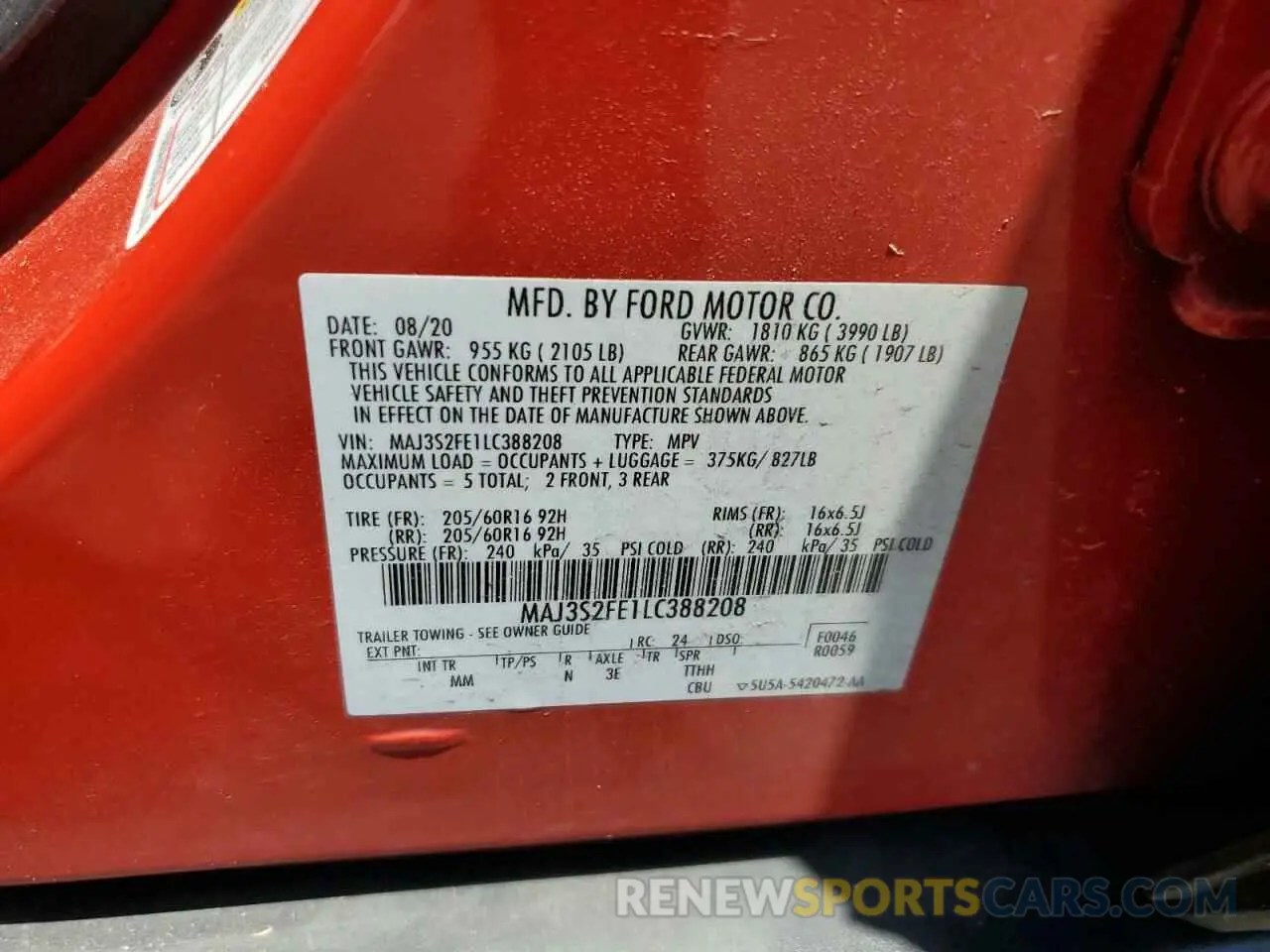 13 Photograph of a damaged car MAJ3S2FE1LC388208 FORD ECOSPORT 2020