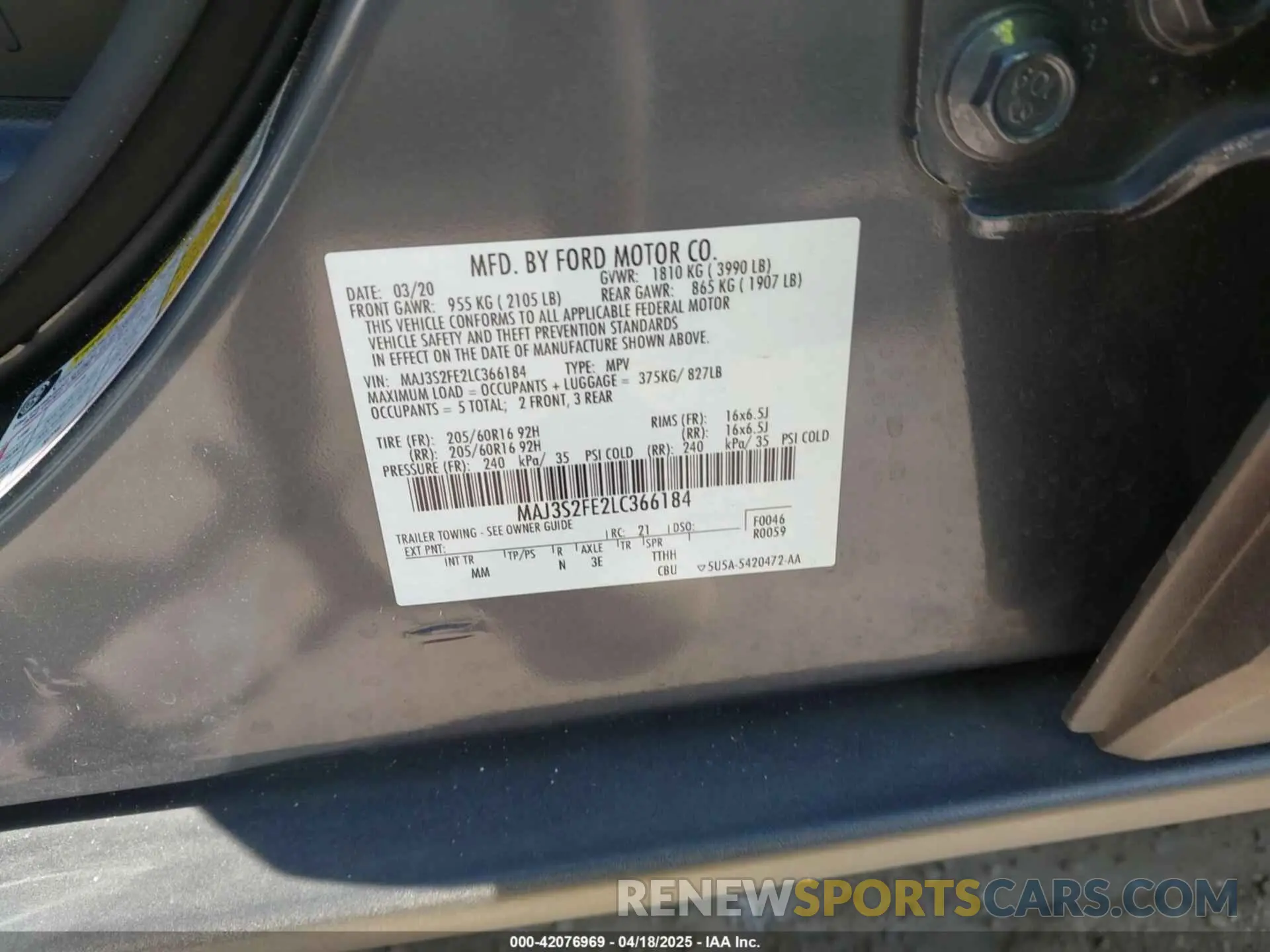 9 Photograph of a damaged car MAJ3S2FE2LC366184 FORD ECOSPORT 2020