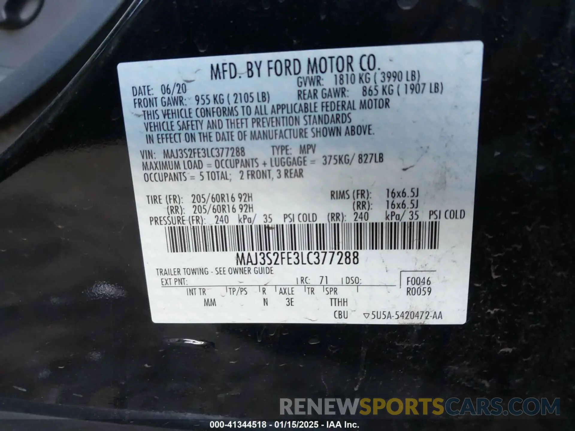 9 Photograph of a damaged car MAJ3S2FE3LC377288 FORD ECOSPORT 2020