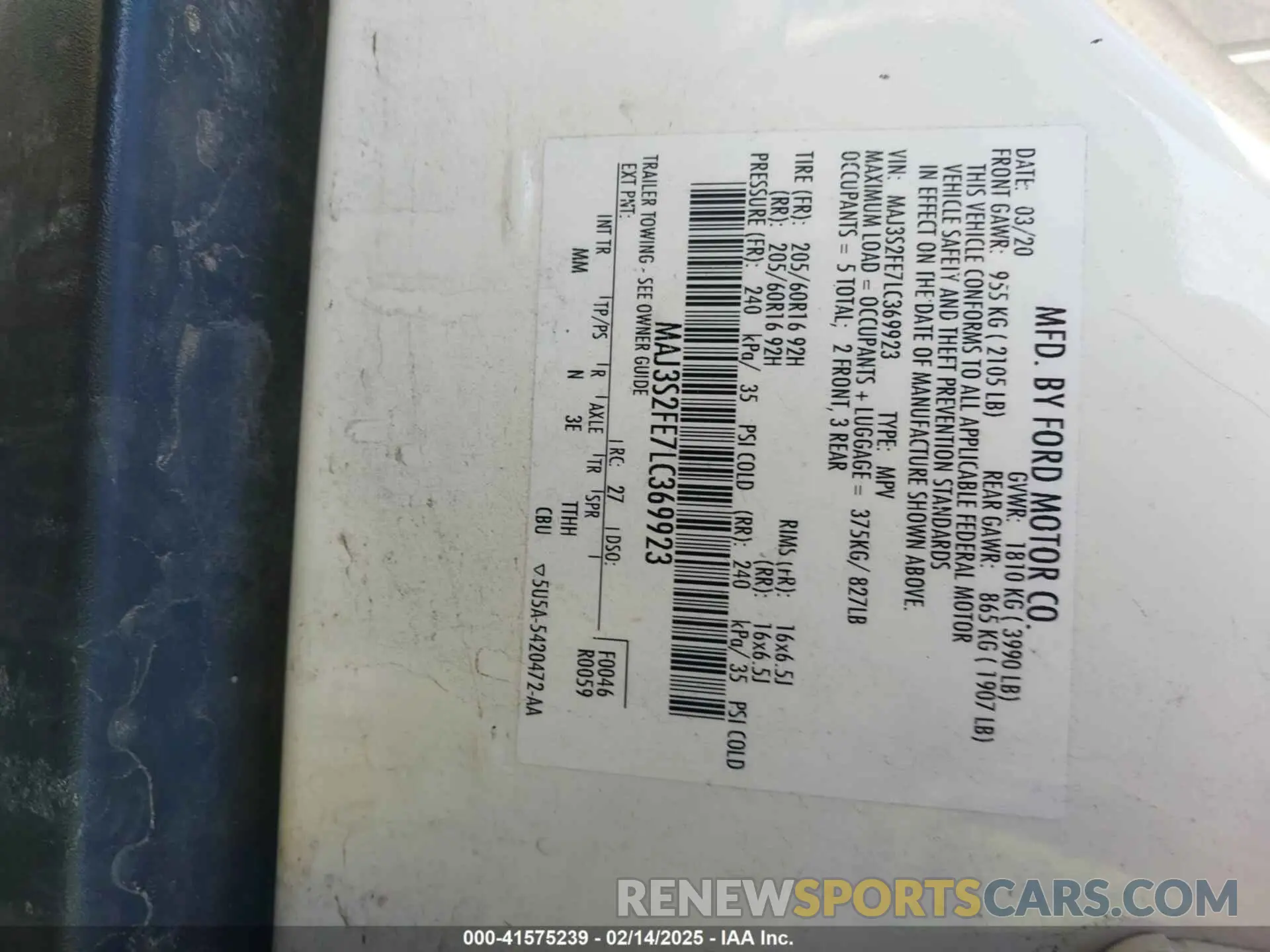 9 Photograph of a damaged car MAJ3S2FE7LC369923 FORD ECOSPORT 2020