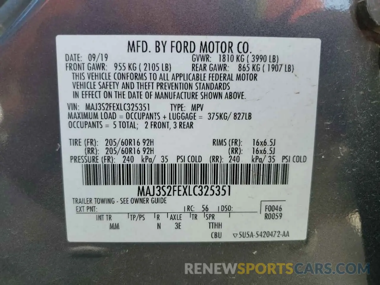13 Photograph of a damaged car MAJ3S2FEXLC325351 FORD ECOSPORT 2020