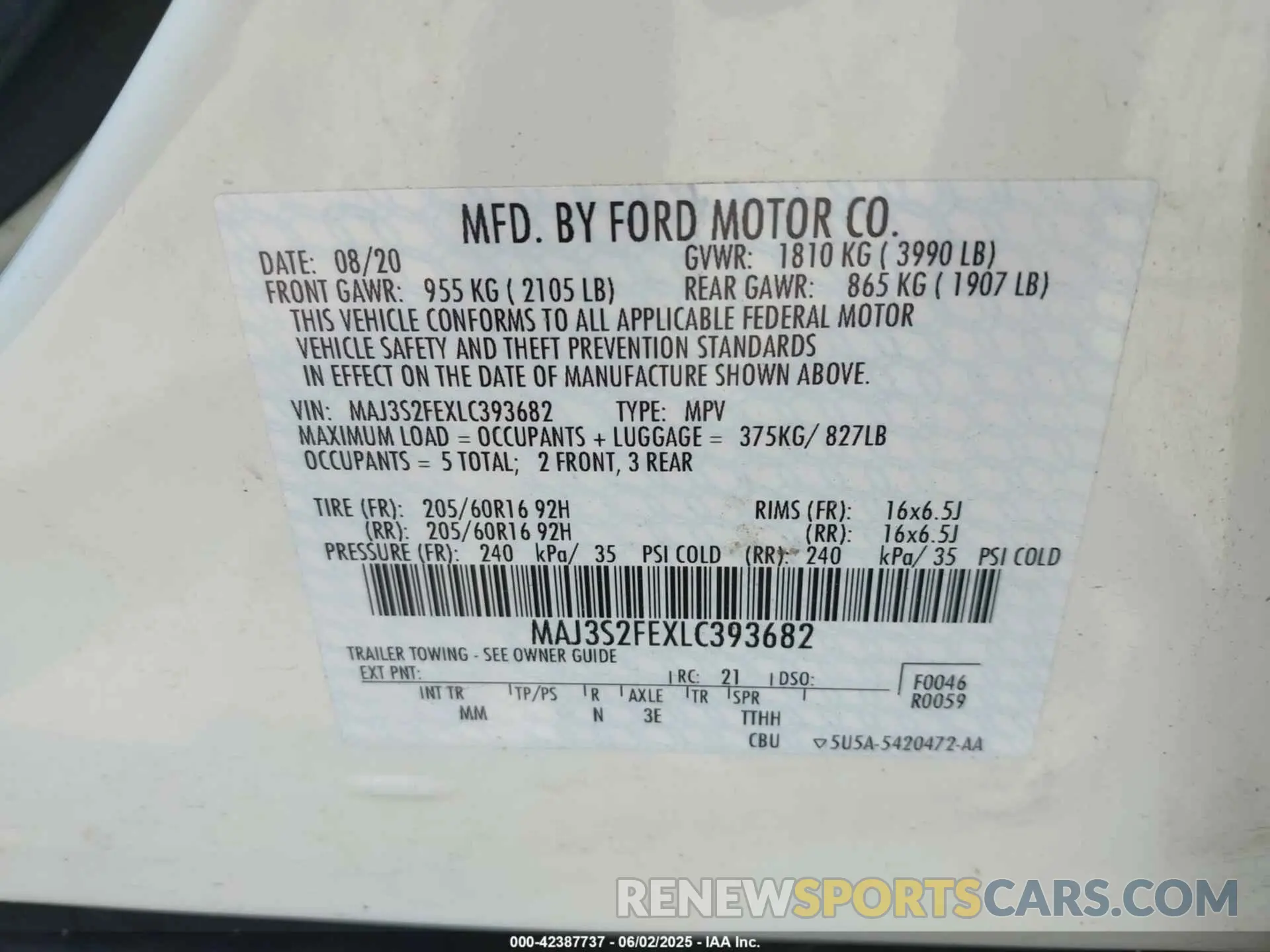 9 Photograph of a damaged car MAJ3S2FEXLC393682 FORD ECOSPORT 2020