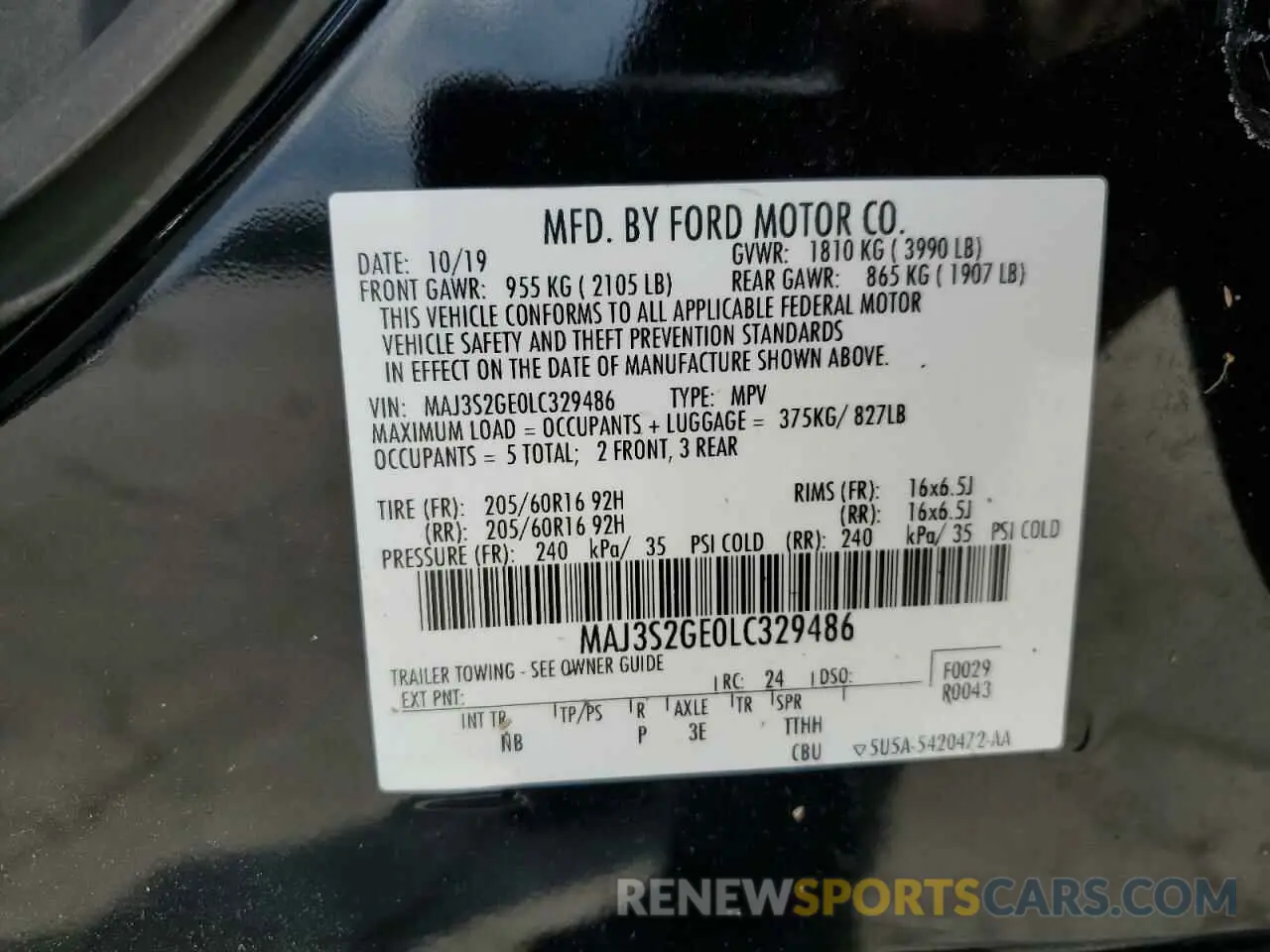 14 Photograph of a damaged car MAJ3S2GE0LC329486 FORD ECOSPORT 2020