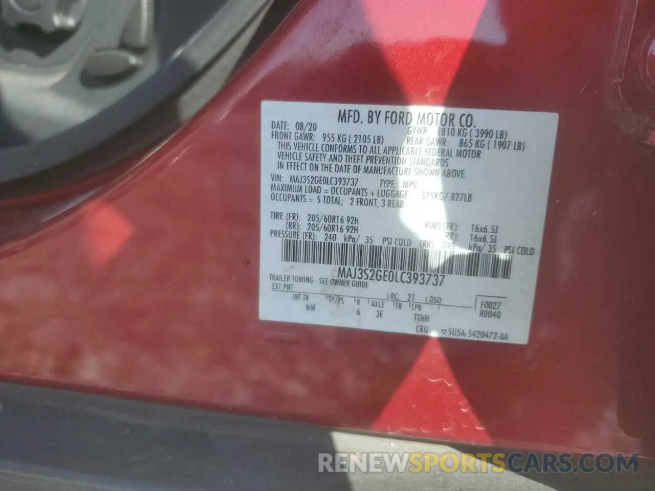 15 Photograph of a damaged car MAJ3S2GE0LC393737 FORD ECOSPORT 2020