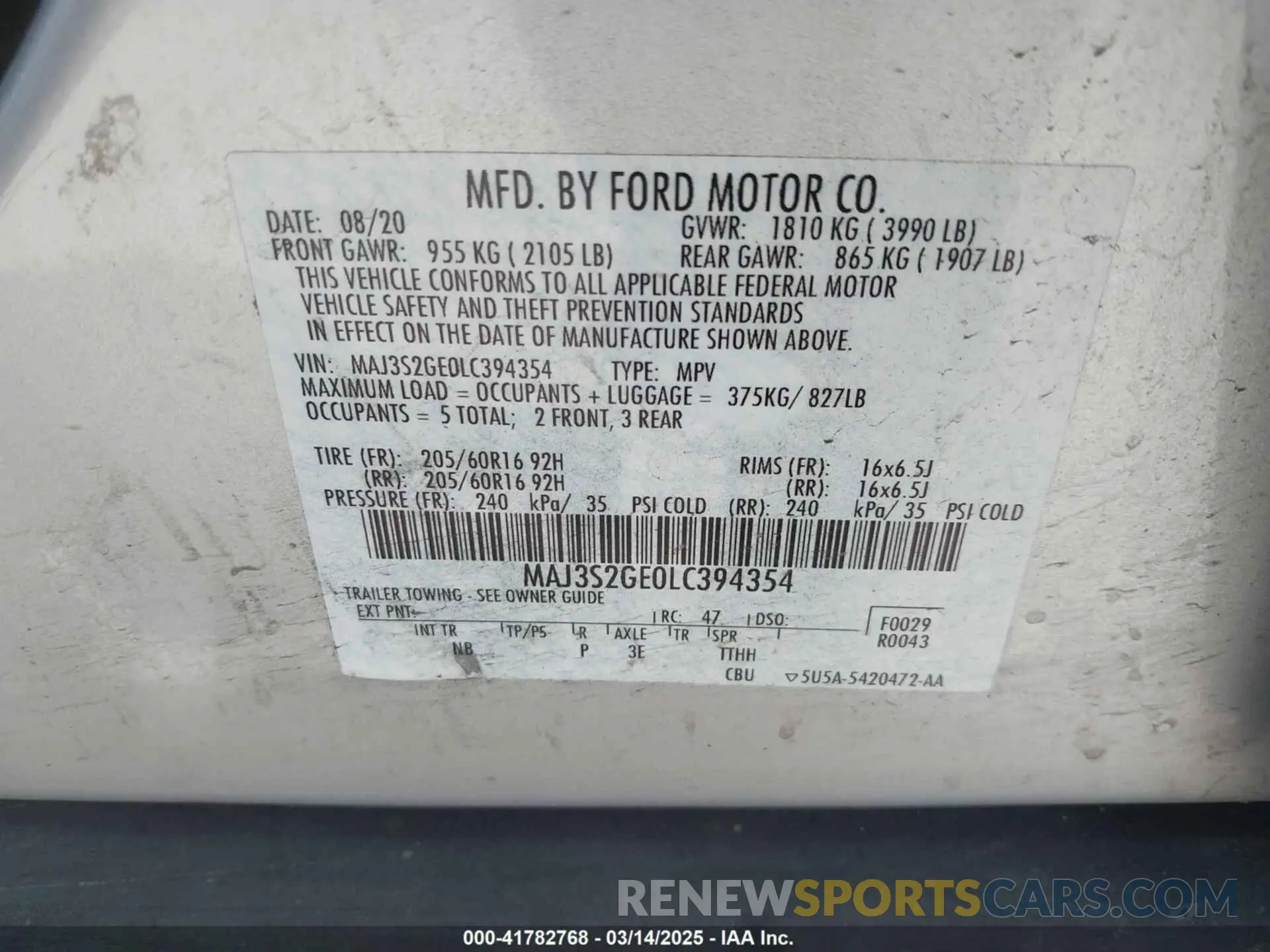 9 Photograph of a damaged car MAJ3S2GE0LC394354 FORD ECOSPORT 2020