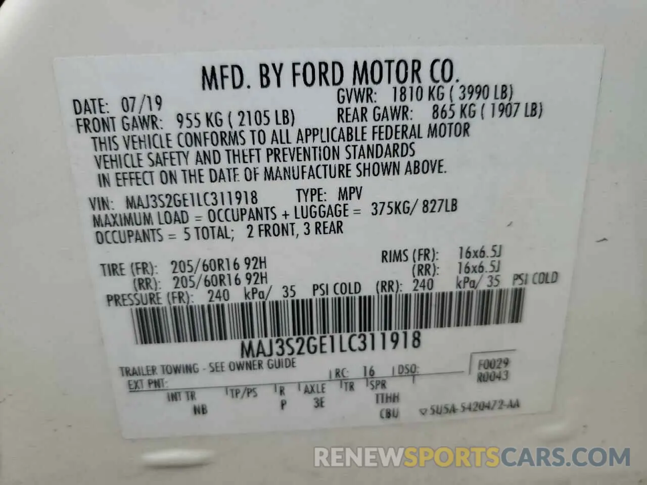 13 Photograph of a damaged car MAJ3S2GE1LC311918 FORD ECOSPORT 2020