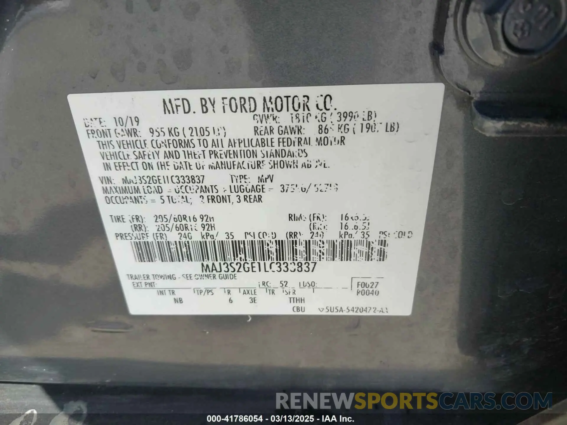 9 Photograph of a damaged car MAJ3S2GE1LC333837 FORD ECOSPORT 2020