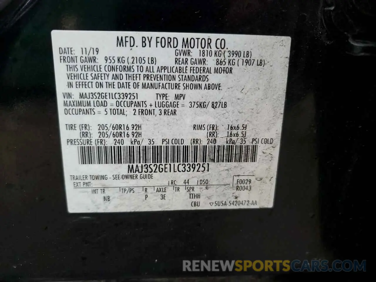 13 Photograph of a damaged car MAJ3S2GE1LC339251 FORD ECOSPORT 2020