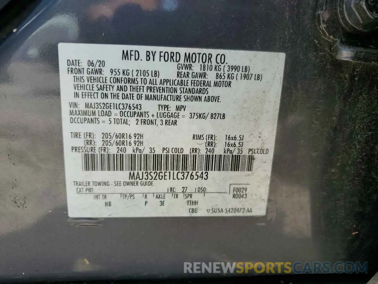14 Photograph of a damaged car MAJ3S2GE1LC376543 FORD ECOSPORT 2020