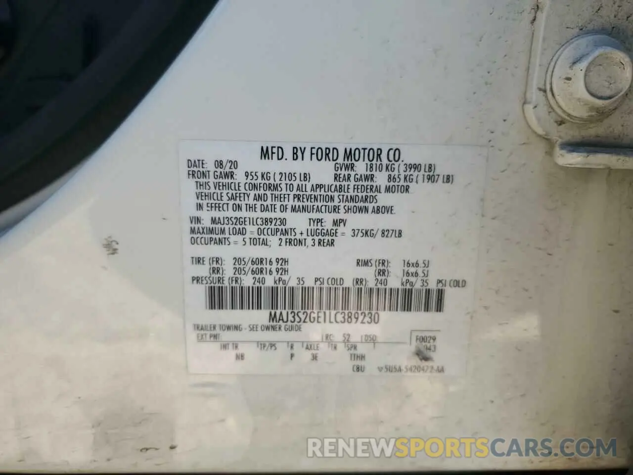 13 Photograph of a damaged car MAJ3S2GE1LC389230 FORD ECOSPORT 2020