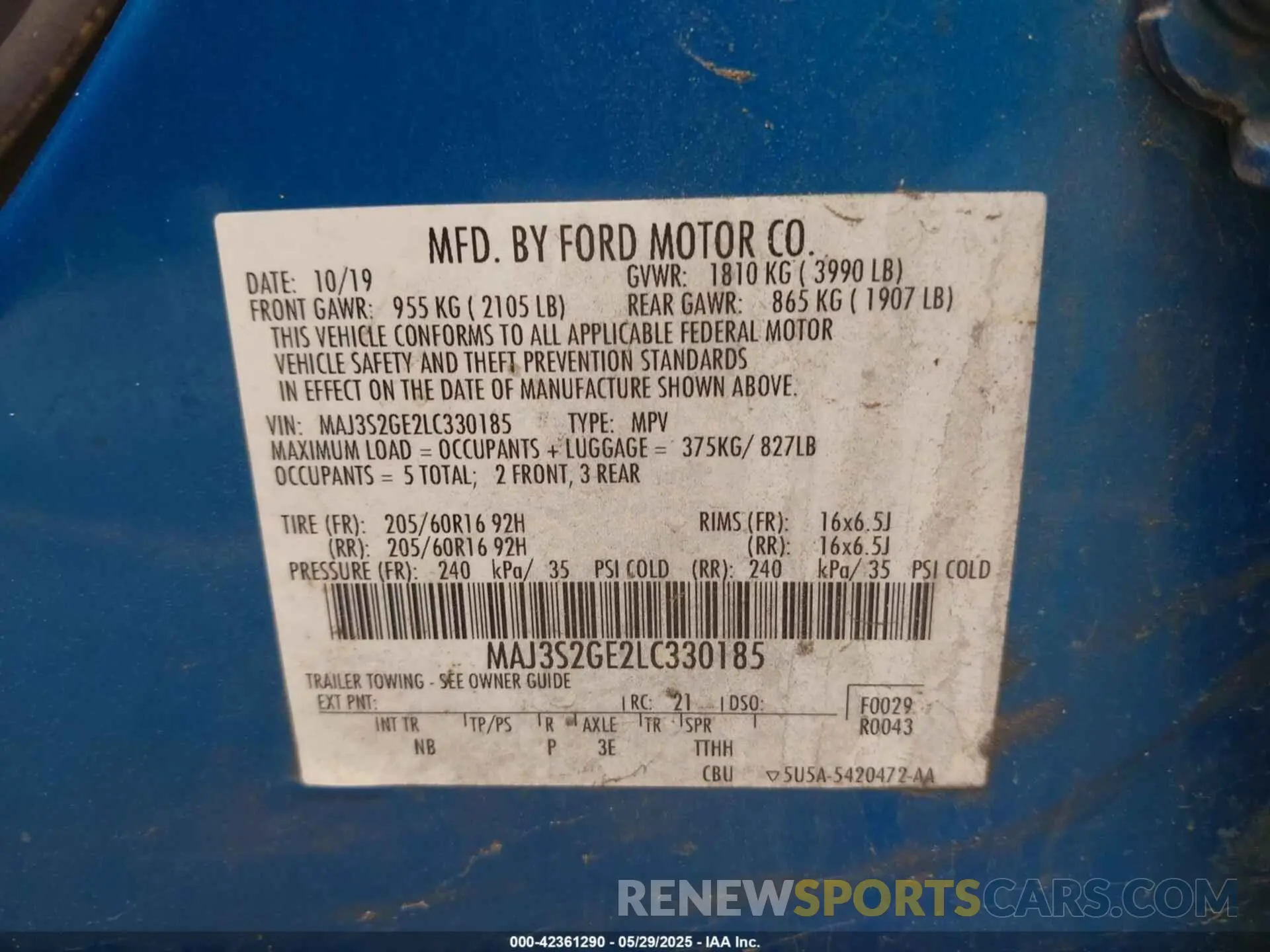 9 Photograph of a damaged car MAJ3S2GE2LC330185 FORD ECOSPORT 2020