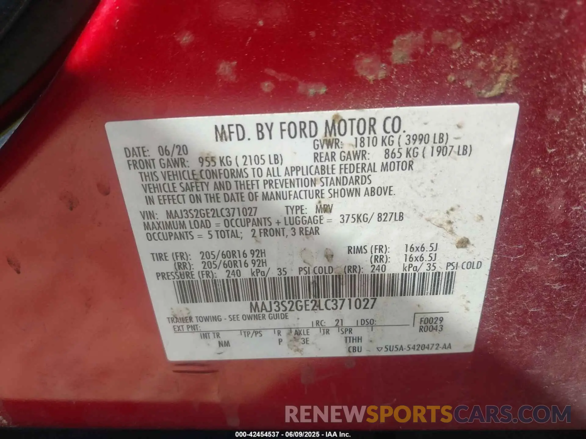 9 Photograph of a damaged car MAJ3S2GE2LC371027 FORD ECOSPORT 2020