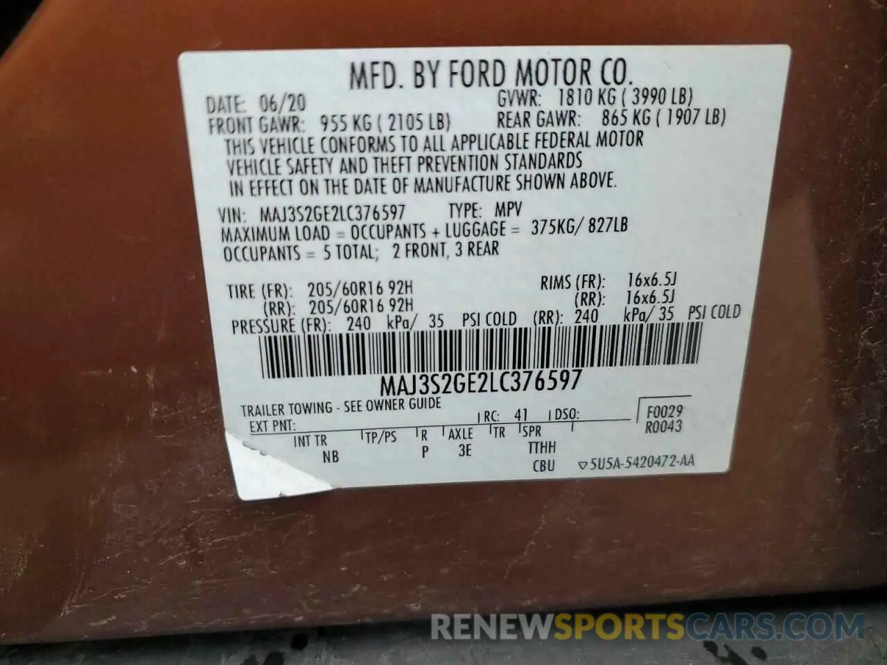 12 Photograph of a damaged car MAJ3S2GE2LC376597 FORD ECOSPORT 2020