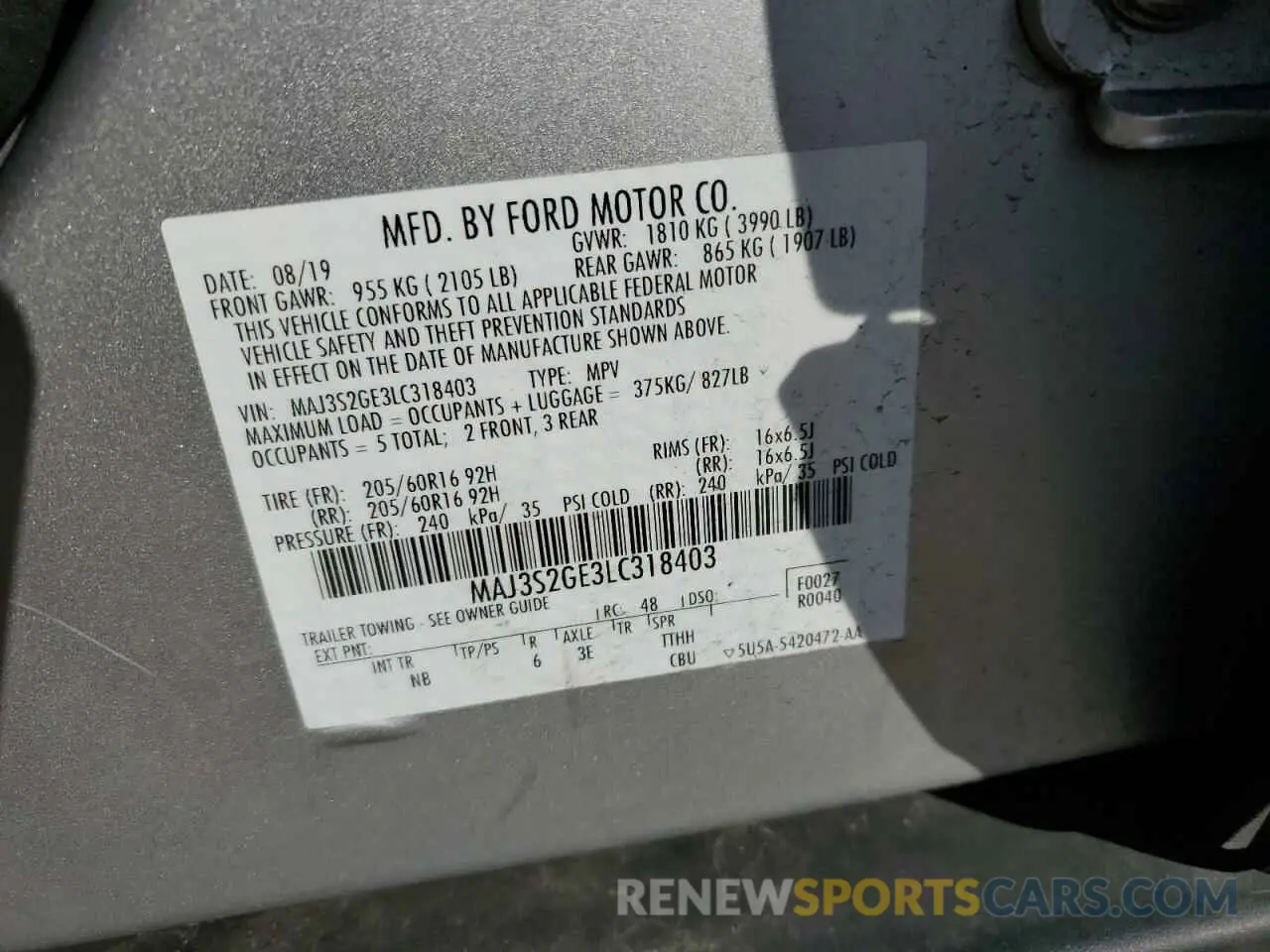 13 Photograph of a damaged car MAJ3S2GE3LC318403 FORD ECOSPORT 2020
