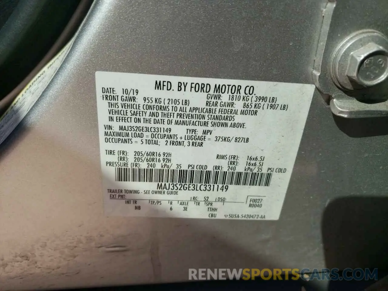 13 Photograph of a damaged car MAJ3S2GE3LC331149 FORD ECOSPORT 2020