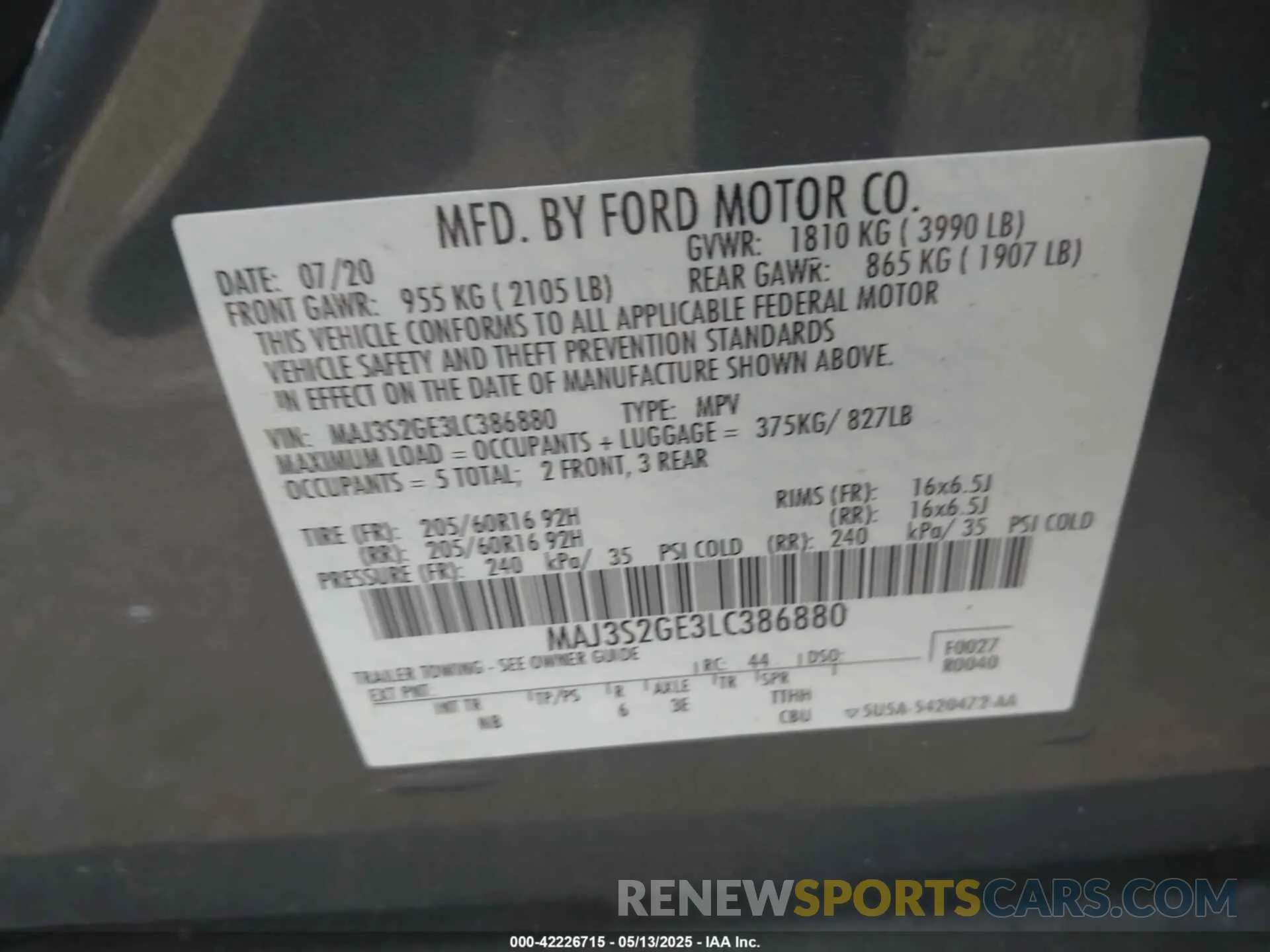 9 Photograph of a damaged car MAJ3S2GE3LC386880 FORD ECOSPORT 2020