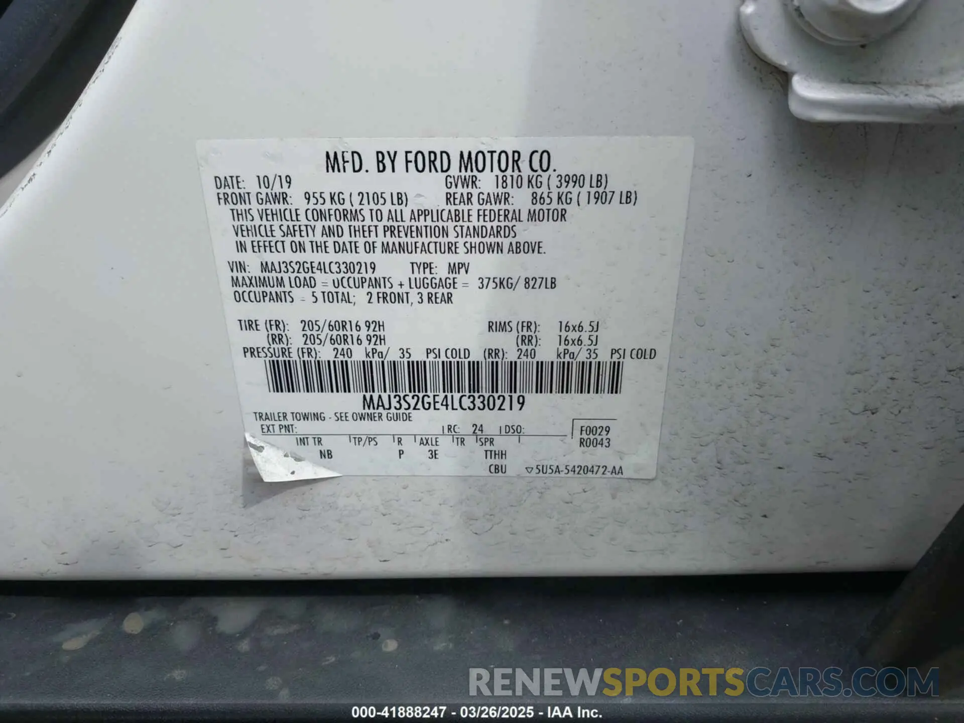 9 Photograph of a damaged car MAJ3S2GE4LC330219 FORD ECOSPORT 2020