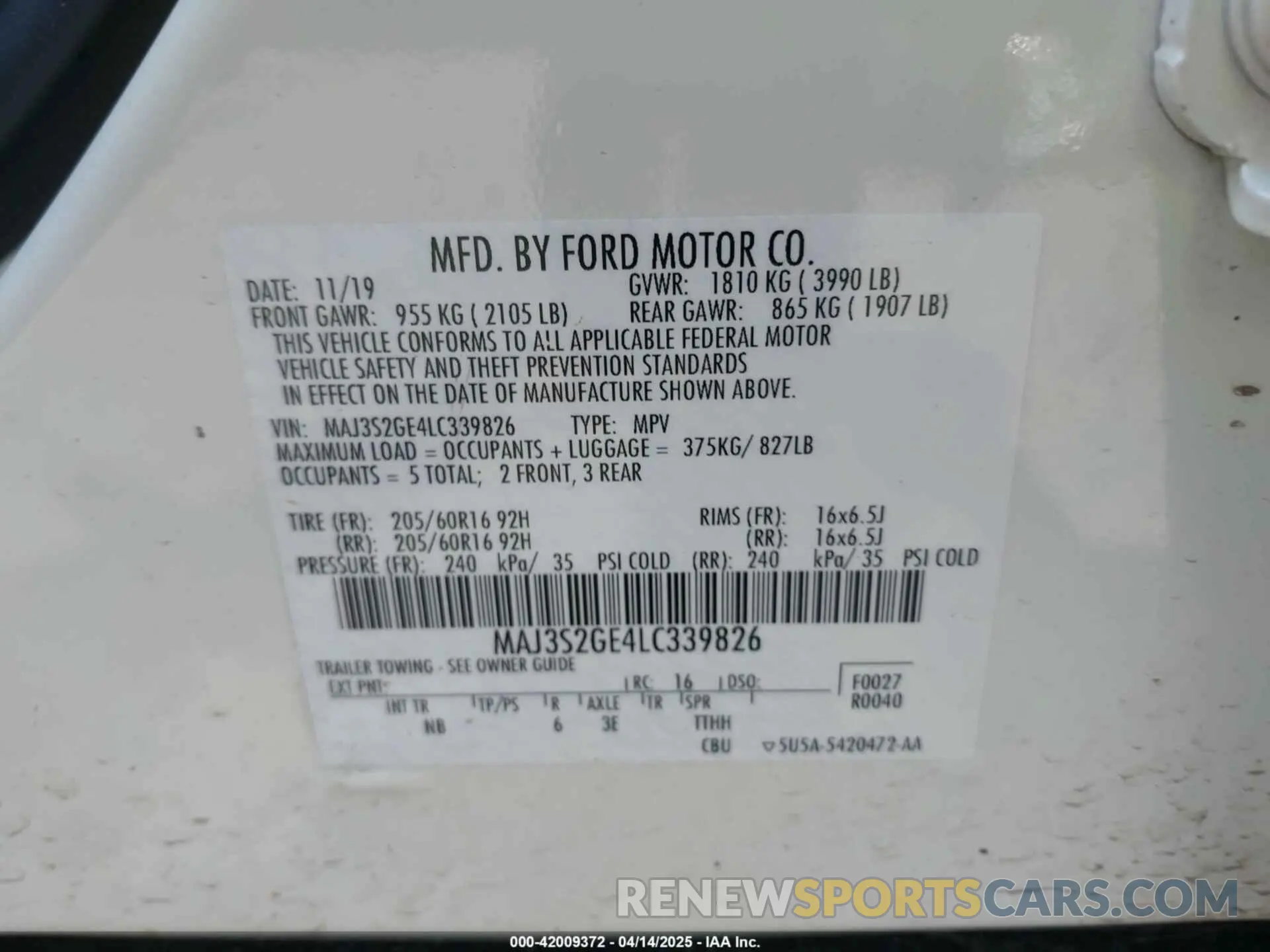 9 Photograph of a damaged car MAJ3S2GE4LC339826 FORD ECOSPORT 2020