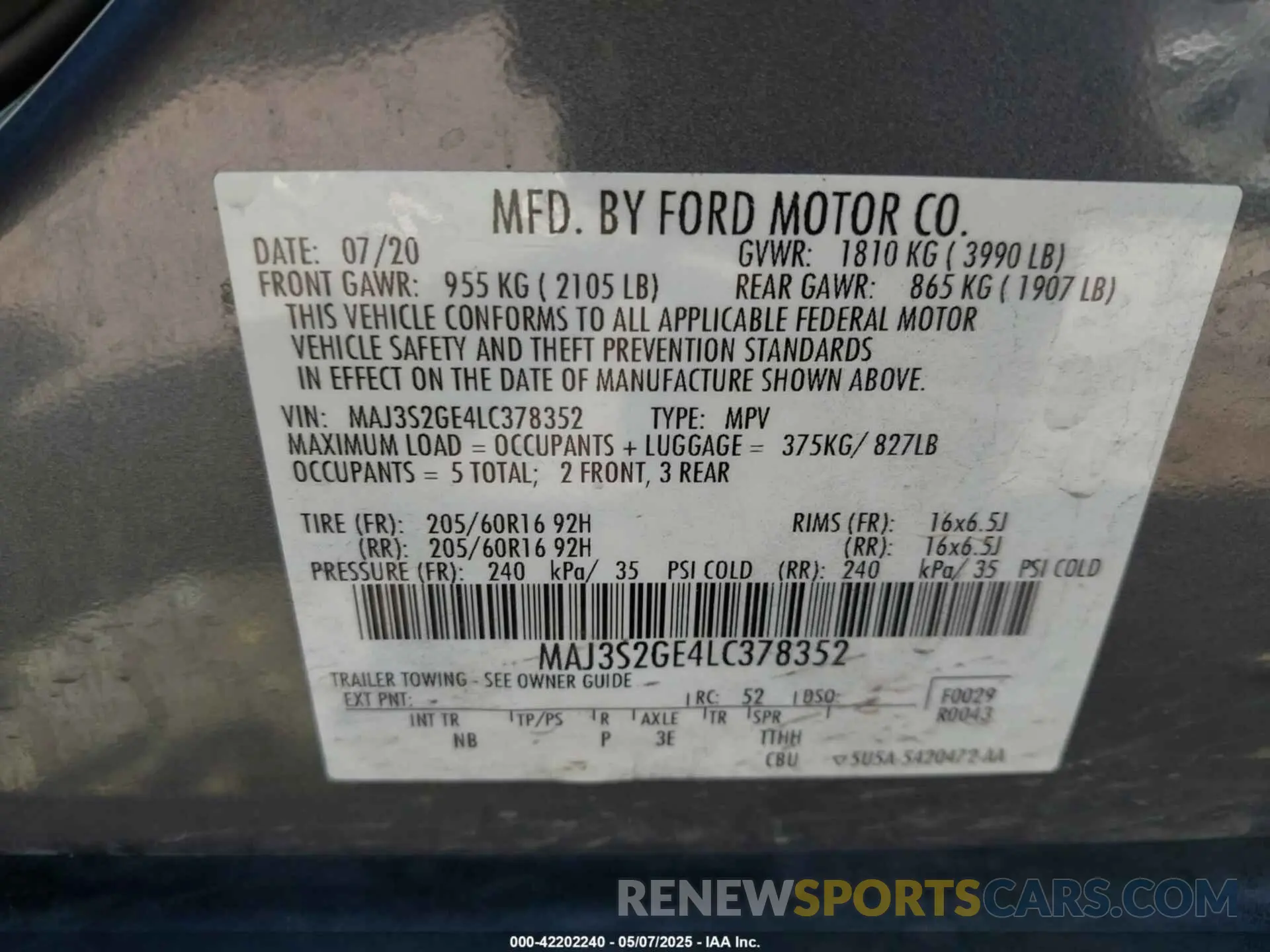 9 Photograph of a damaged car MAJ3S2GE4LC378352 FORD ECOSPORT 2020