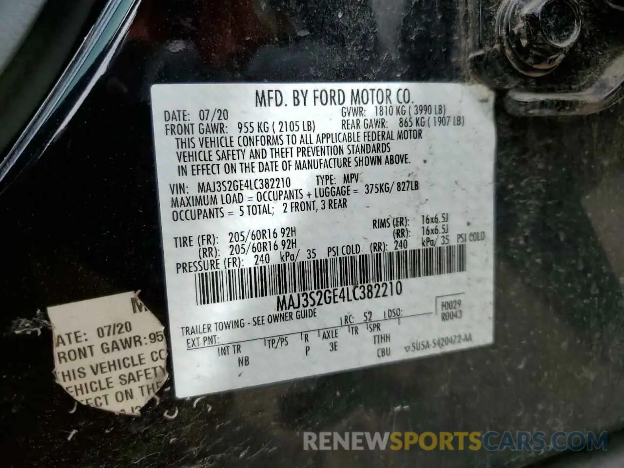 12 Photograph of a damaged car MAJ3S2GE4LC382210 FORD ECOSPORT 2020
