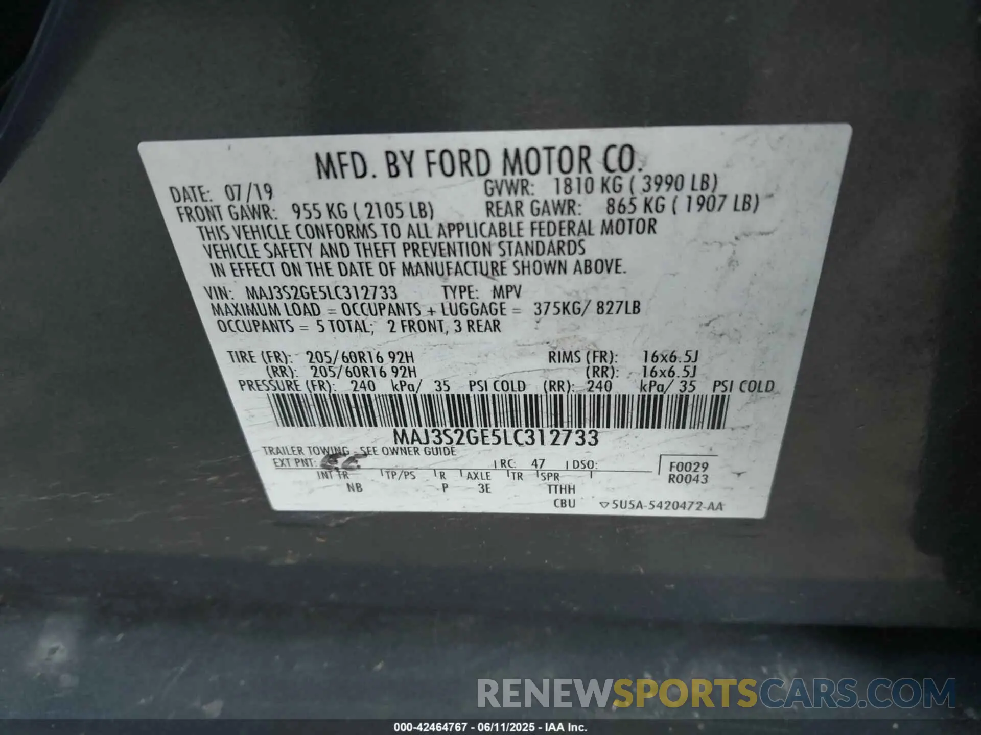 9 Photograph of a damaged car MAJ3S2GE5LC312733 FORD ECOSPORT 2020