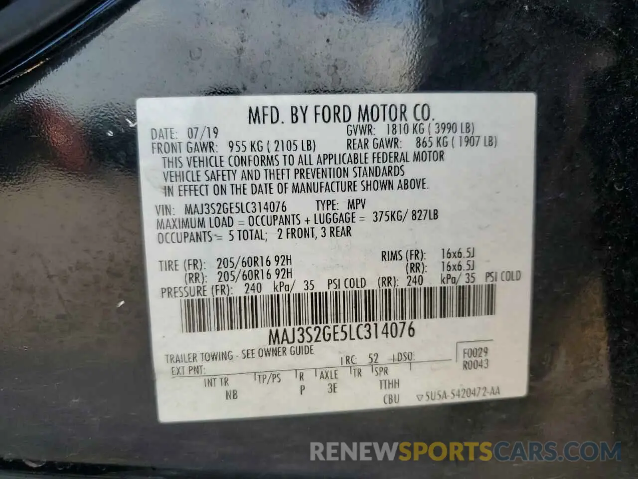 13 Photograph of a damaged car MAJ3S2GE5LC314076 FORD ECOSPORT 2020
