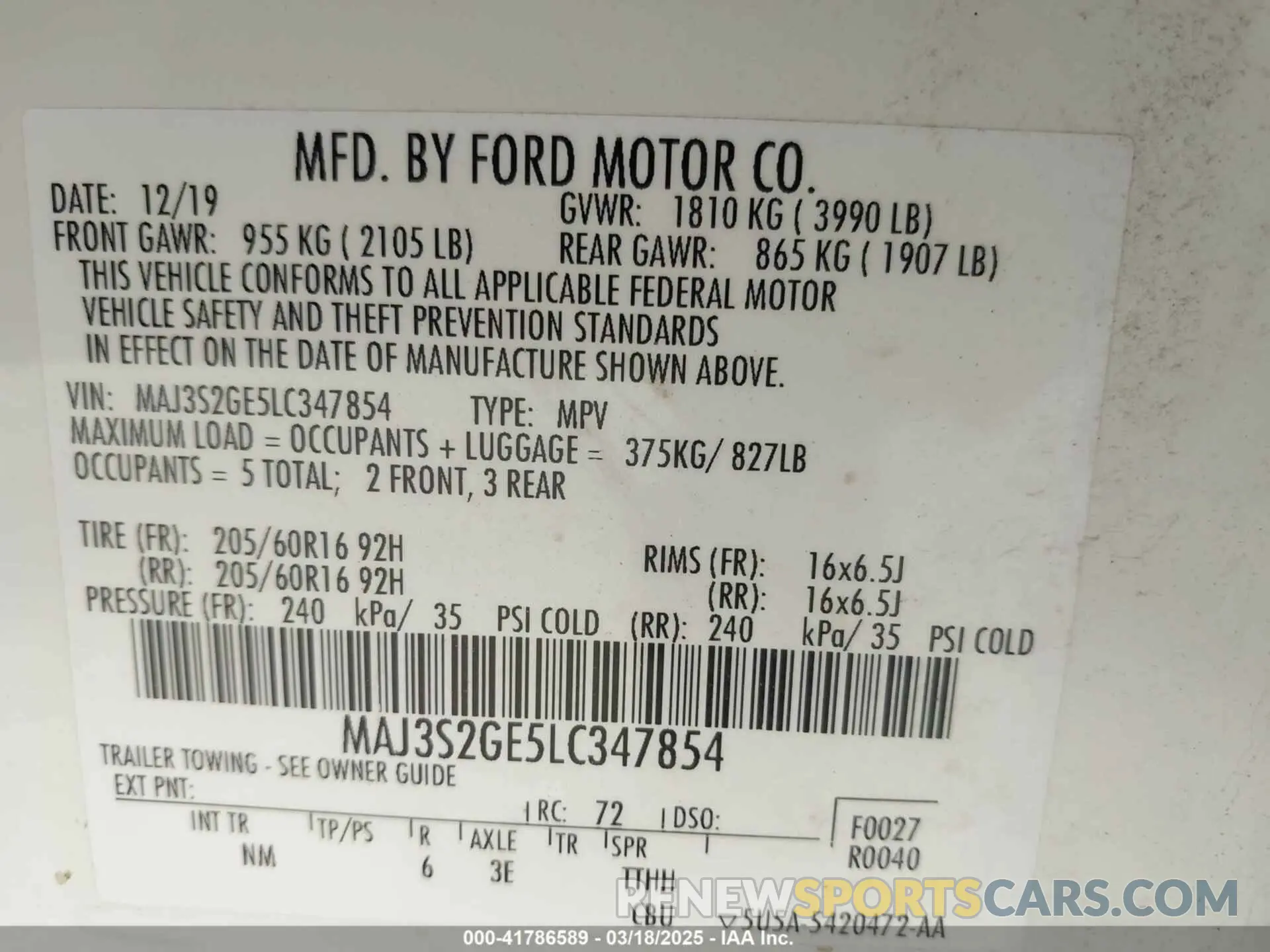 9 Photograph of a damaged car MAJ3S2GE5LC347854 FORD ECOSPORT 2020