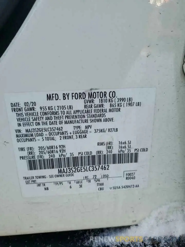 14 Photograph of a damaged car MAJ3S2GE5LC357462 FORD ECOSPORT 2020