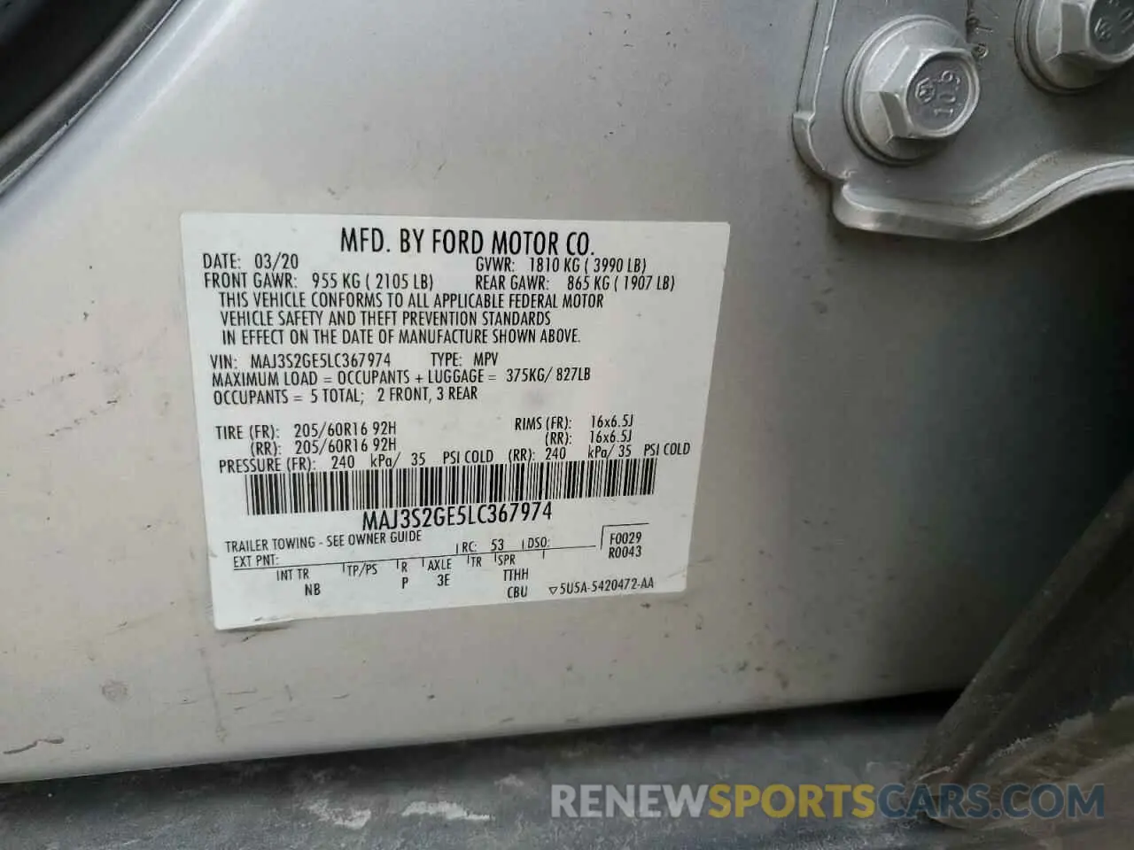 16 Photograph of a damaged car MAJ3S2GE5LC367974 FORD ECOSPORT 2020