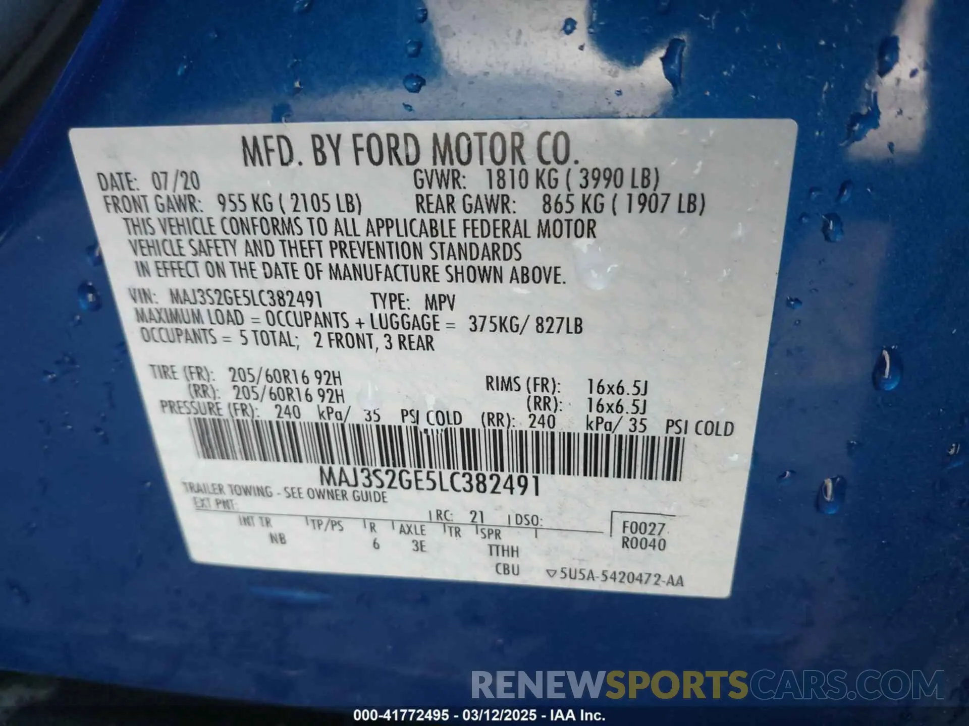 9 Photograph of a damaged car MAJ3S2GE5LC382491 FORD ECOSPORT 2020