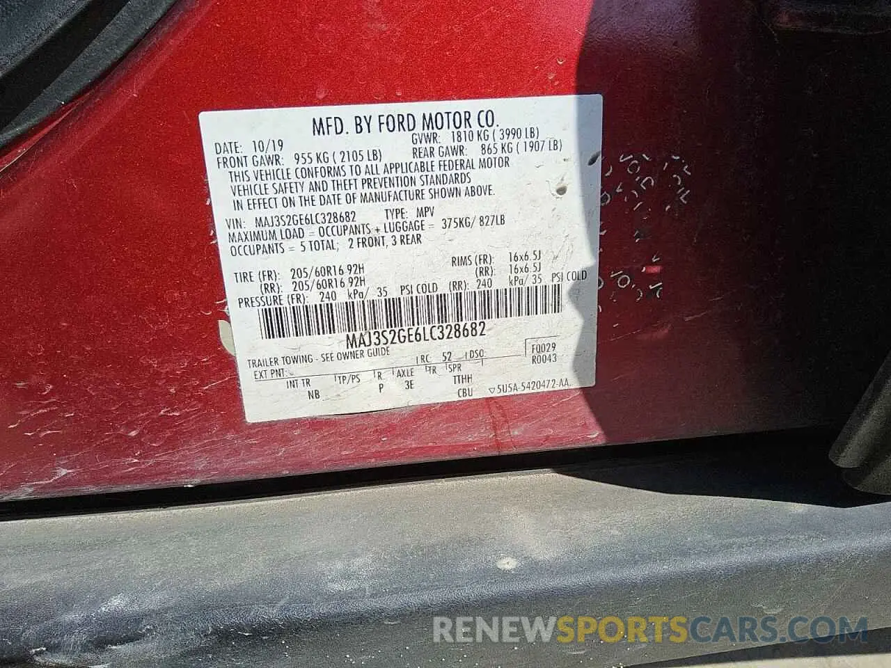12 Photograph of a damaged car MAJ3S2GE6LC328682 FORD ECOSPORT 2020