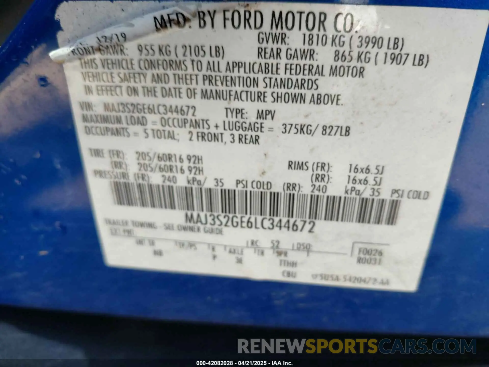 9 Photograph of a damaged car MAJ3S2GE6LC344672 FORD ECOSPORT 2020