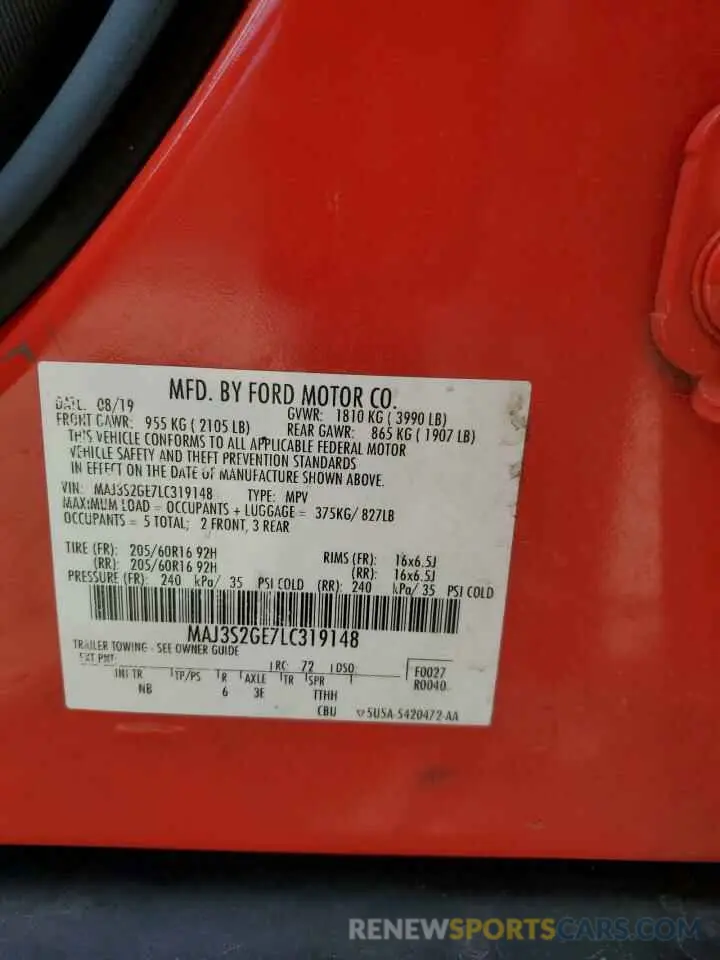13 Photograph of a damaged car MAJ3S2GE7LC319148 FORD ECOSPORT 2020