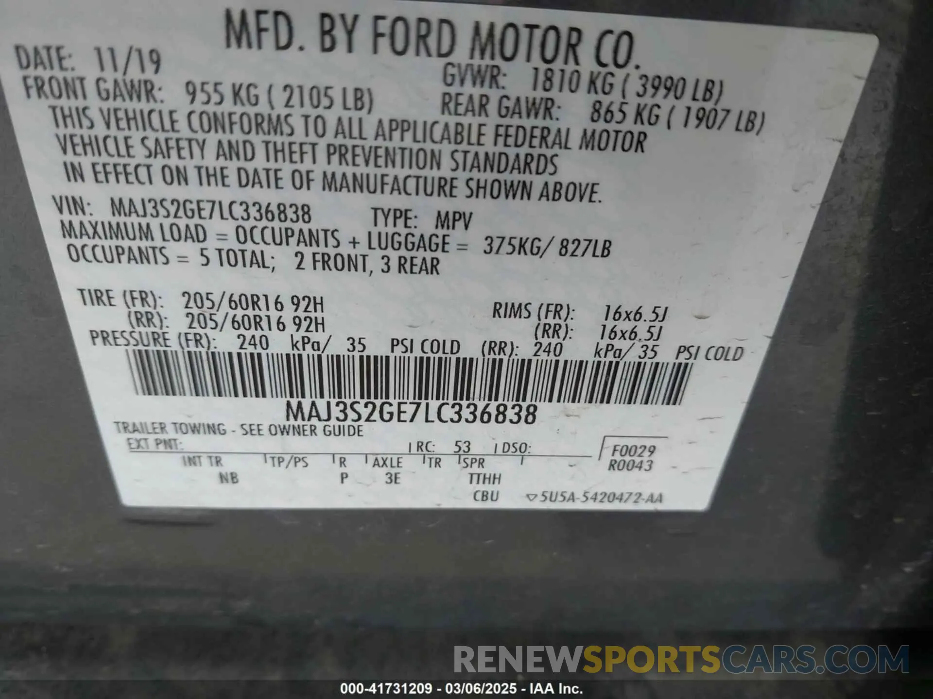 9 Photograph of a damaged car MAJ3S2GE7LC336838 FORD ECOSPORT 2020