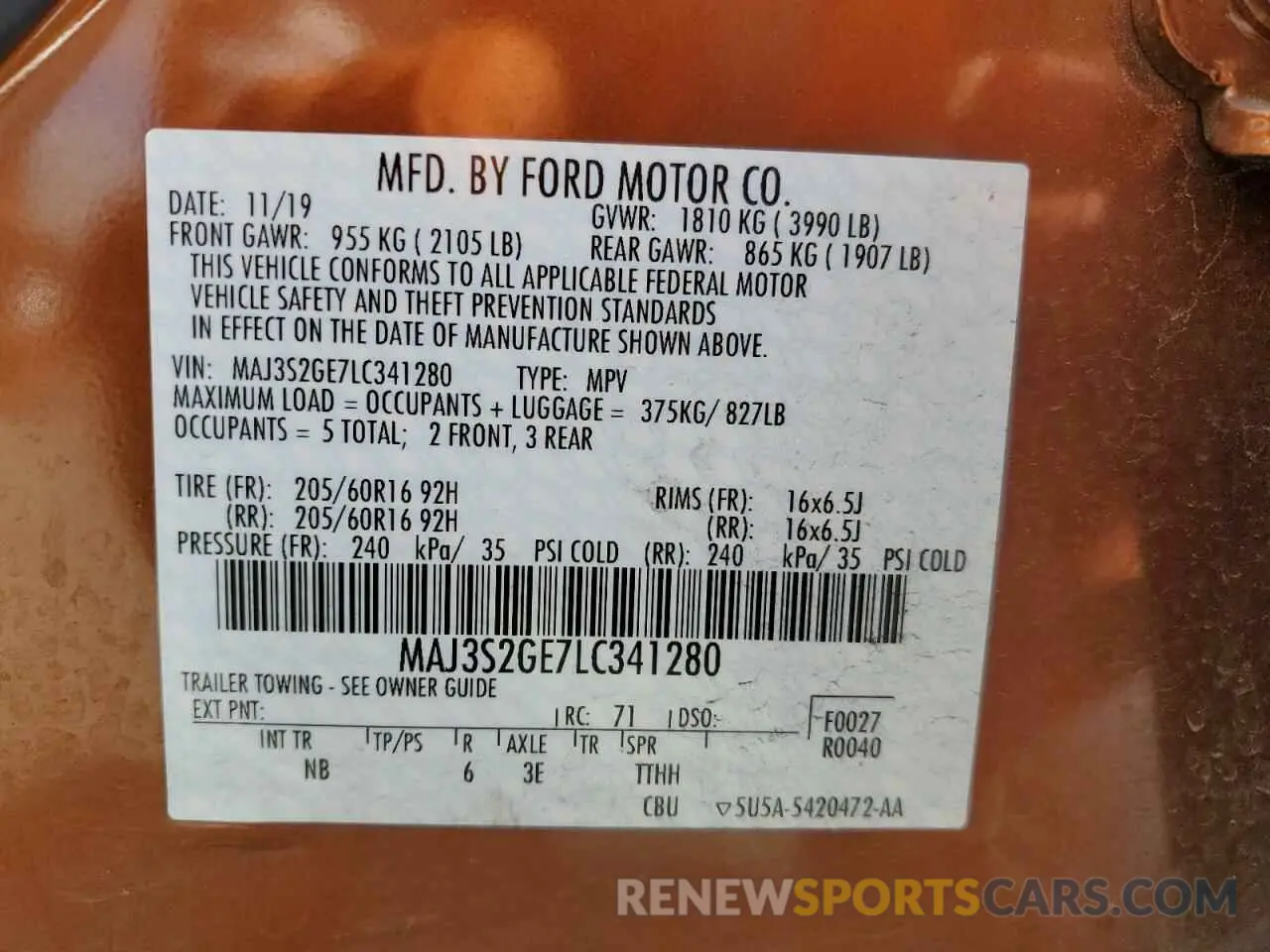13 Photograph of a damaged car MAJ3S2GE7LC341280 FORD ECOSPORT 2020