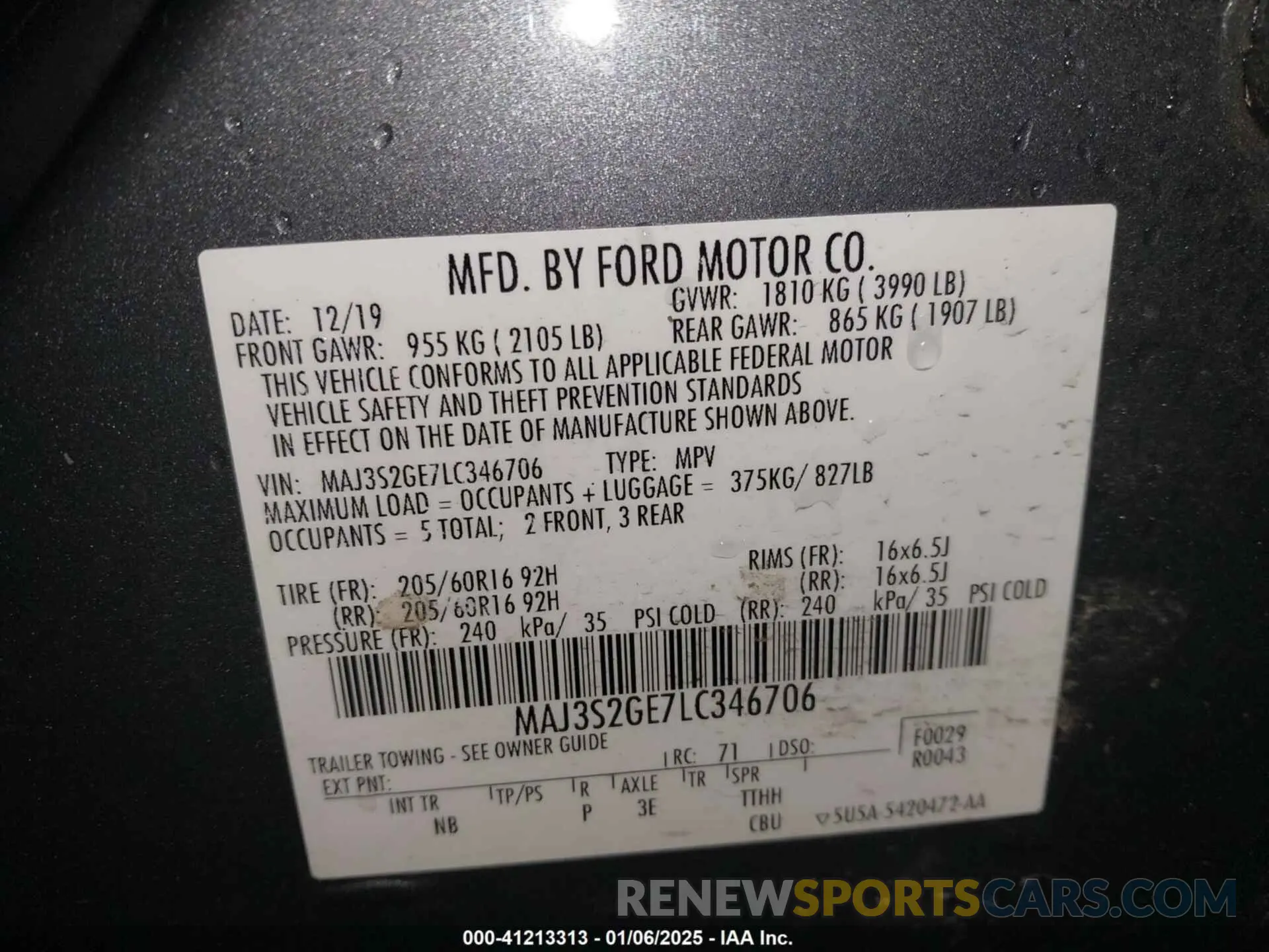 9 Photograph of a damaged car MAJ3S2GE7LC346706 FORD ECOSPORT 2020