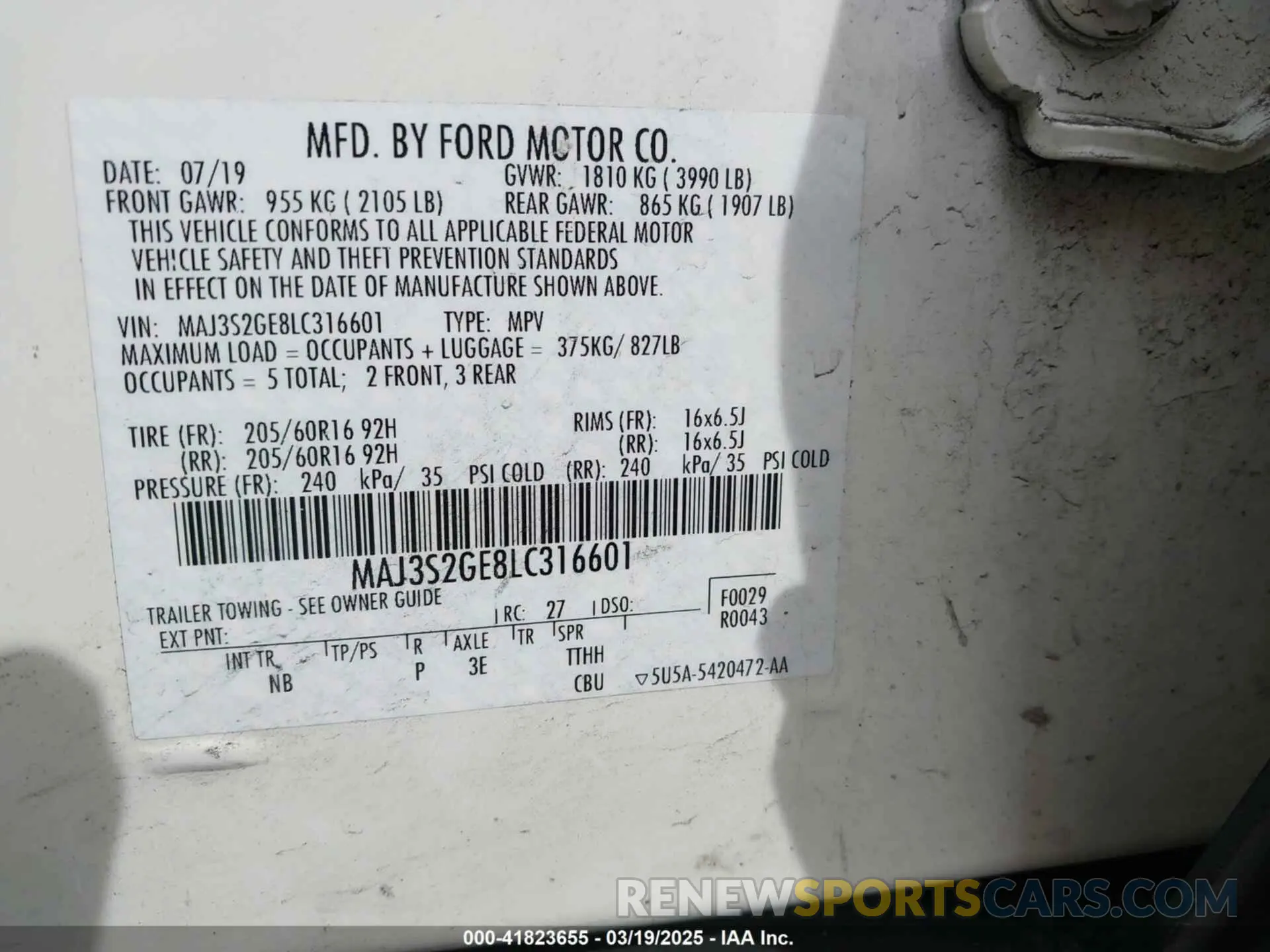 9 Photograph of a damaged car MAJ3S2GE8LC316601 FORD ECOSPORT 2020