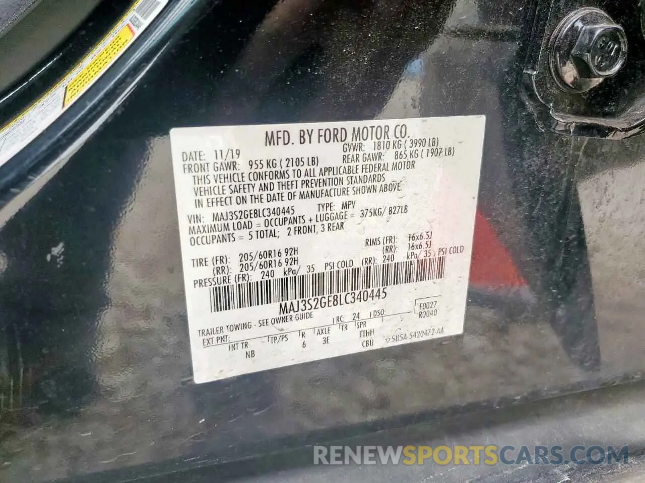 12 Photograph of a damaged car MAJ3S2GE8LC340445 FORD ECOSPORT 2020