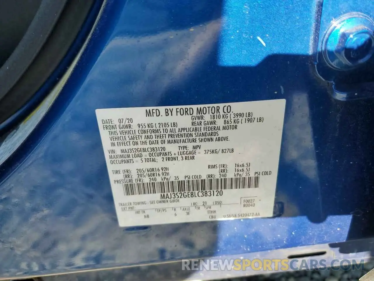 16 Photograph of a damaged car MAJ3S2GE8LC383120 FORD ECOSPORT 2020